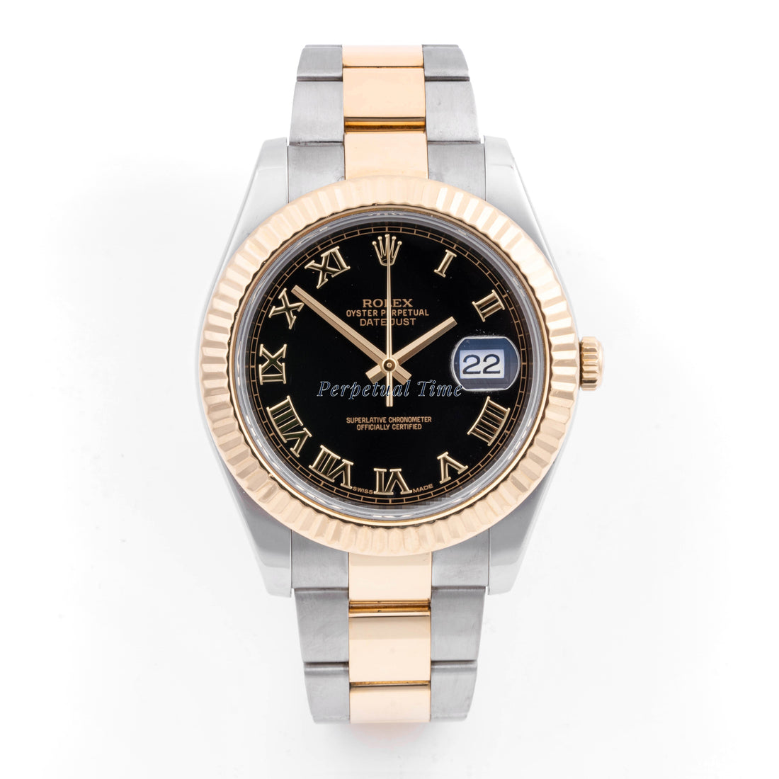 Rolex Datejust II 41mm Stainless Steel & Yellow Gold 116333 Black  Dial | Roman Numerals hour markers, Fluted bezel