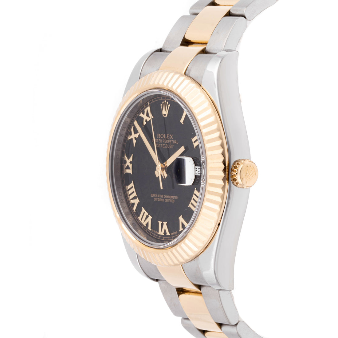Rolex Datejust II 41mm Stainless Steel & Yellow Gold 116333 Black  Dial | Roman Numerals hour markers, Fluted bezel