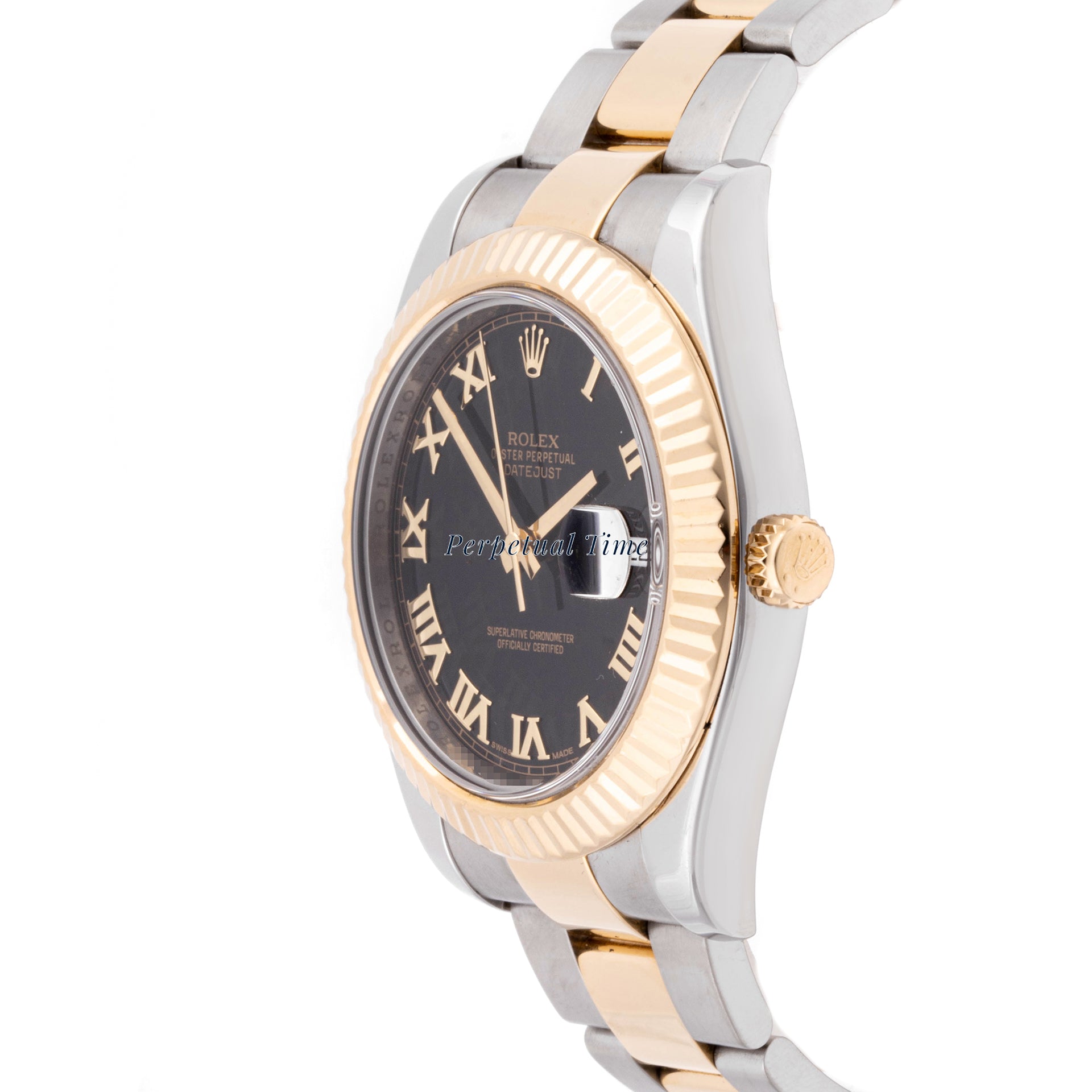 Rolex Datejust II 41mm Stainless Steel & Yellow Gold 116333 Black  Dial | Roman Numerals hour markers, Fluted bezel