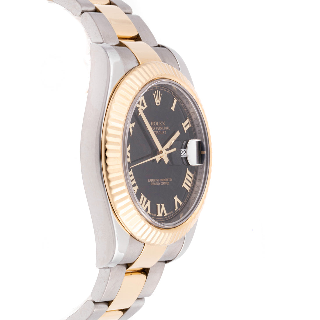 Rolex Datejust II 41mm Stainless Steel & Yellow Gold 116333 Black  Dial | Roman Numerals hour markers, Fluted bezel
