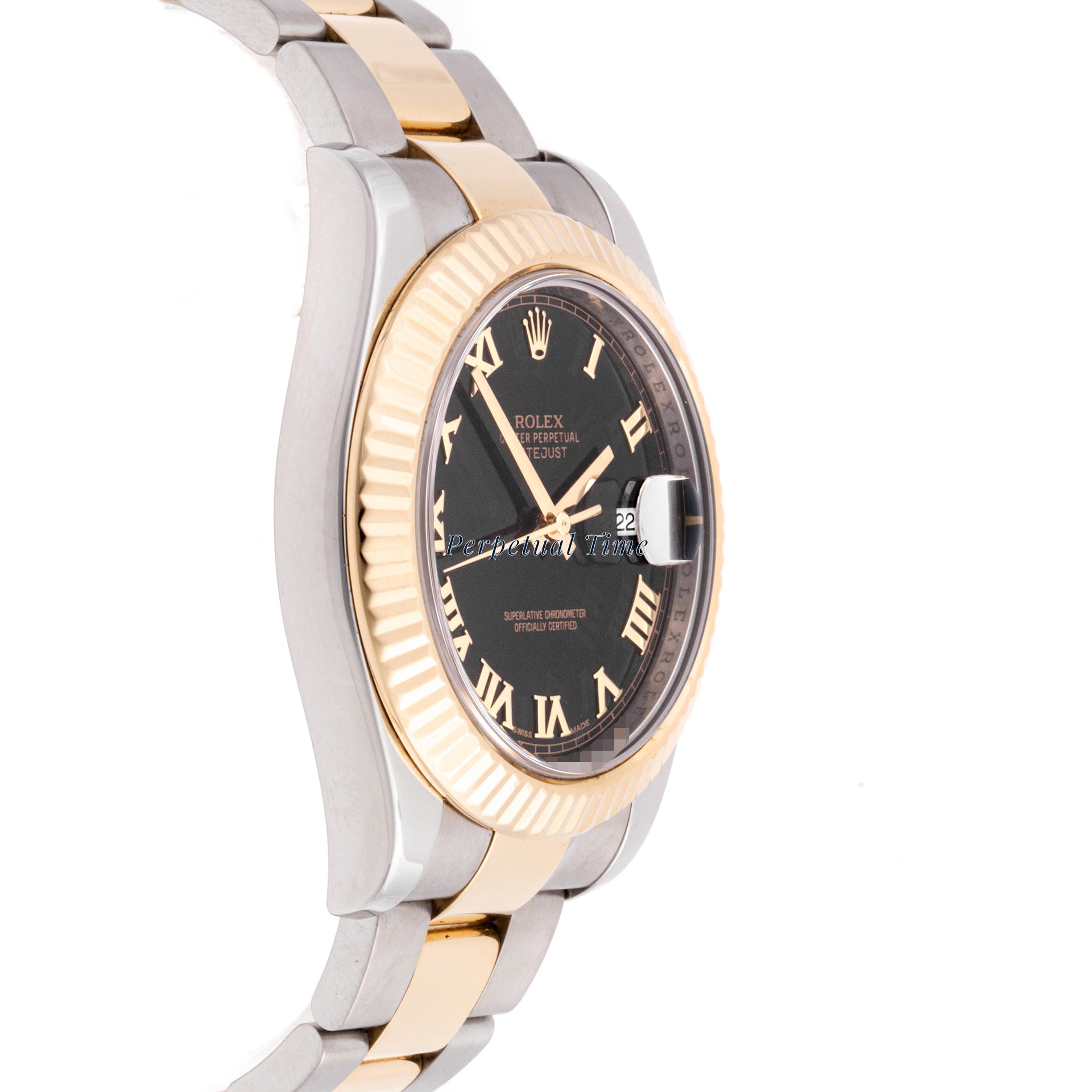 Rolex Datejust II 41mm Stainless Steel & Yellow Gold 116333 Black  Dial | Roman Numerals hour markers, Fluted bezel