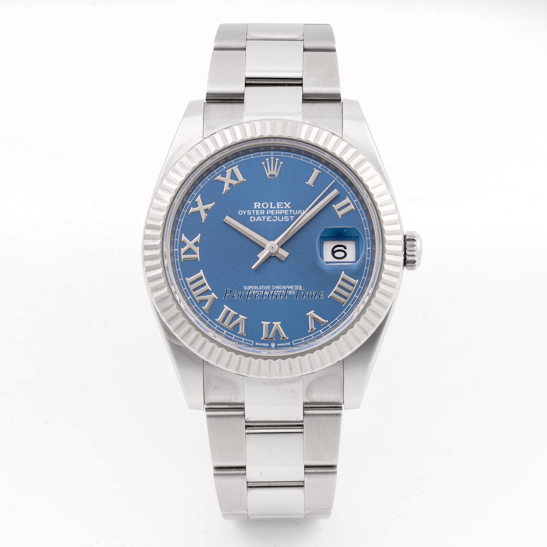 Rolex Datejust  41mm Stainless Steel & White Gold 126334 Blue  Dial | Roman Numerals hour markers, Fluted bezel