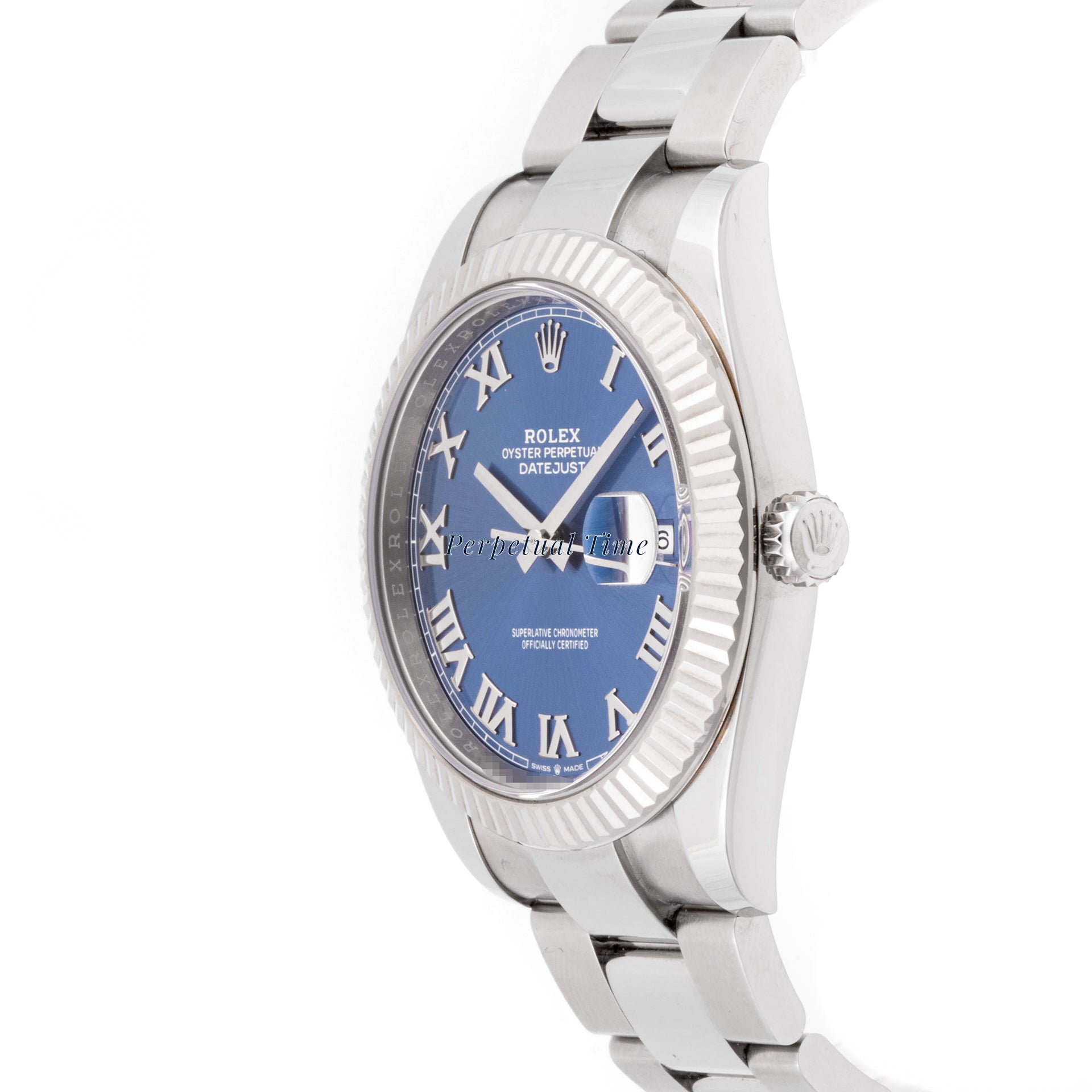 Rolex Datejust  41mm Stainless Steel & White Gold 126334 Blue  Dial | Roman Numerals hour markers, Fluted bezel