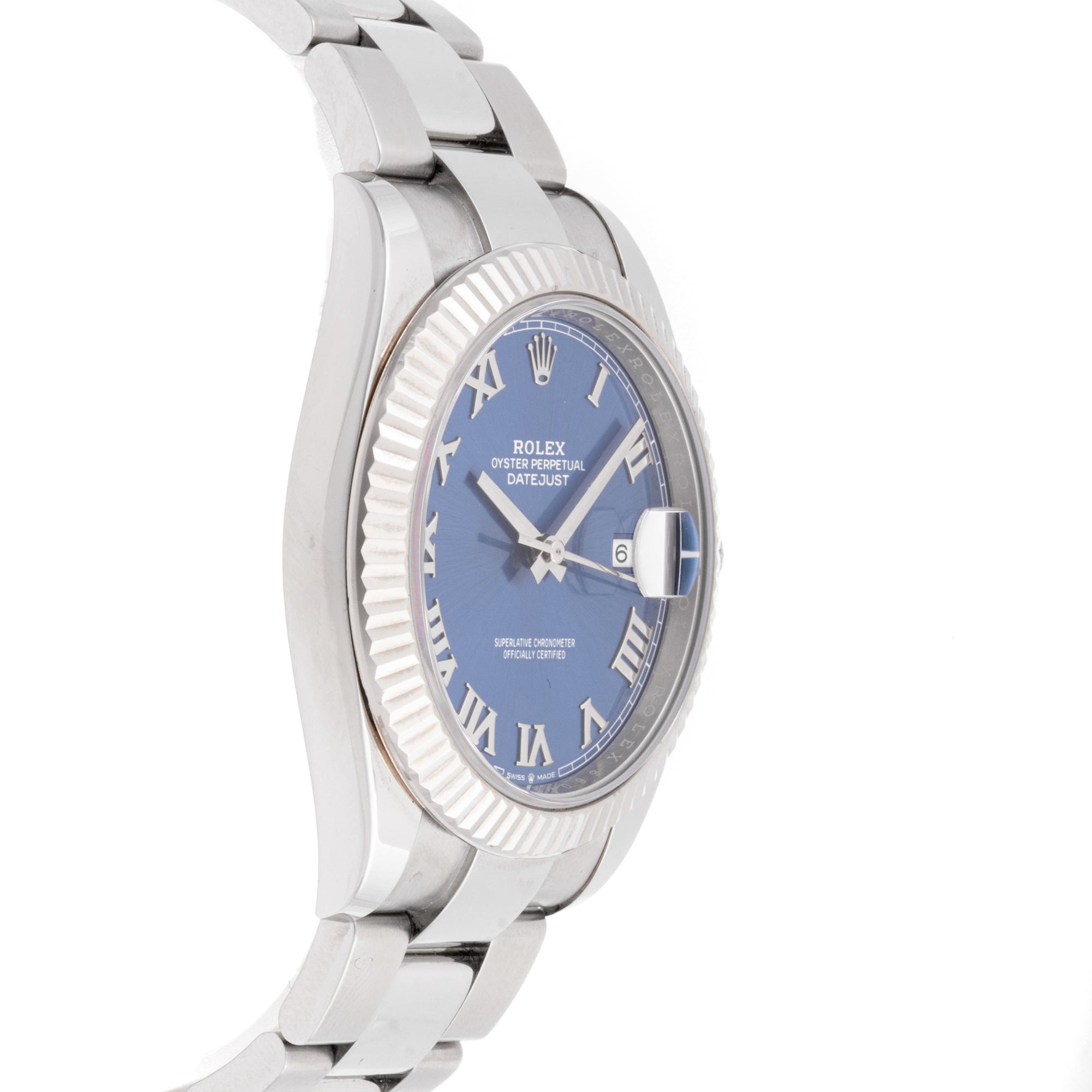 Rolex Datejust  41mm Stainless Steel & White Gold 126334 Blue  Dial | Roman Numerals hour markers, Fluted bezel