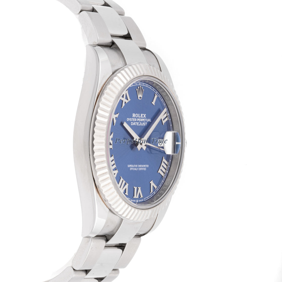 Rolex Datejust  41mm Stainless Steel & White Gold 126334 Blue  Dial | Roman Numerals hour markers, Fluted bezel