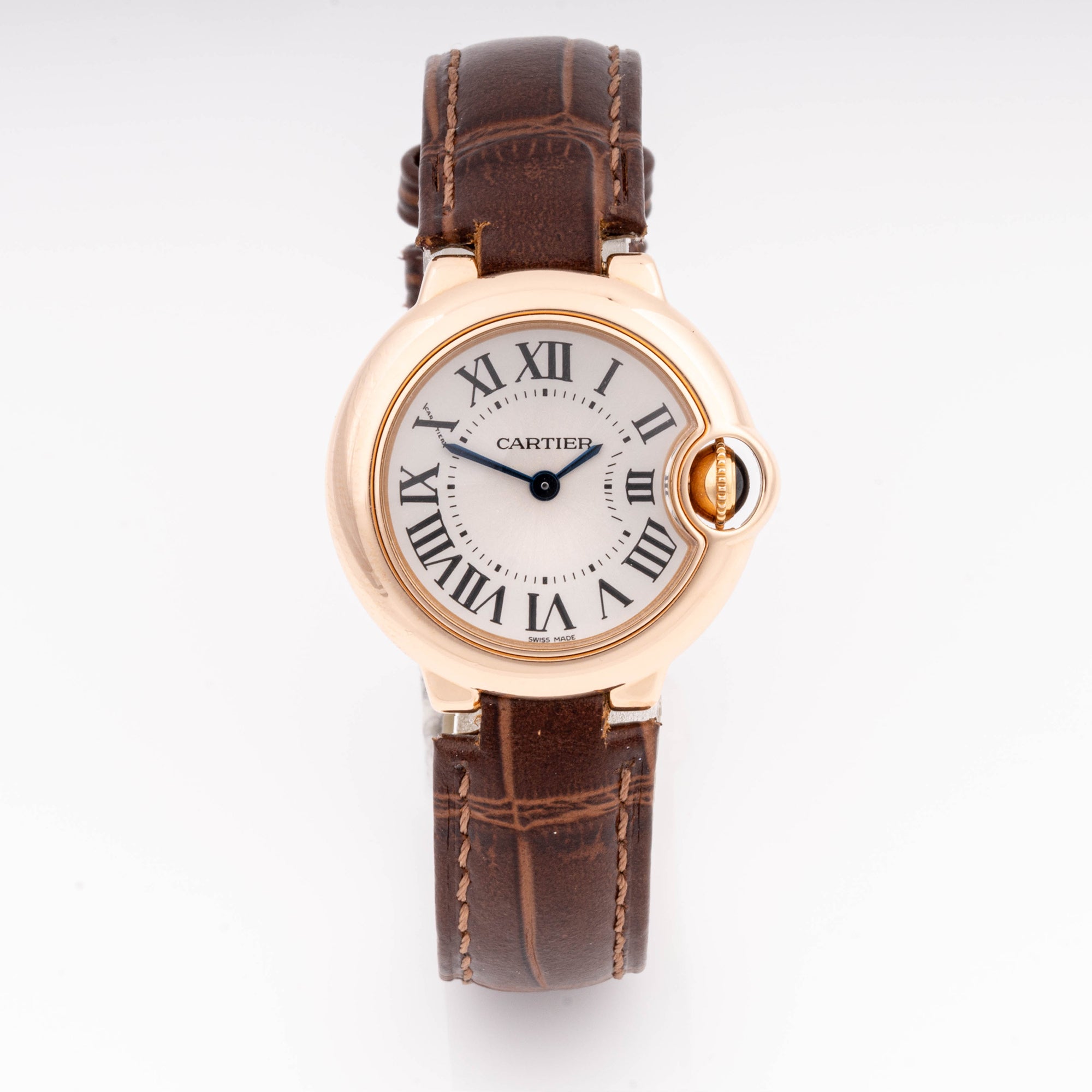 Cartier Ballon Bleu 28 mm Rose Gold 3007 Silver  Dial | Roman Numerals hour markers, Smooth bezel