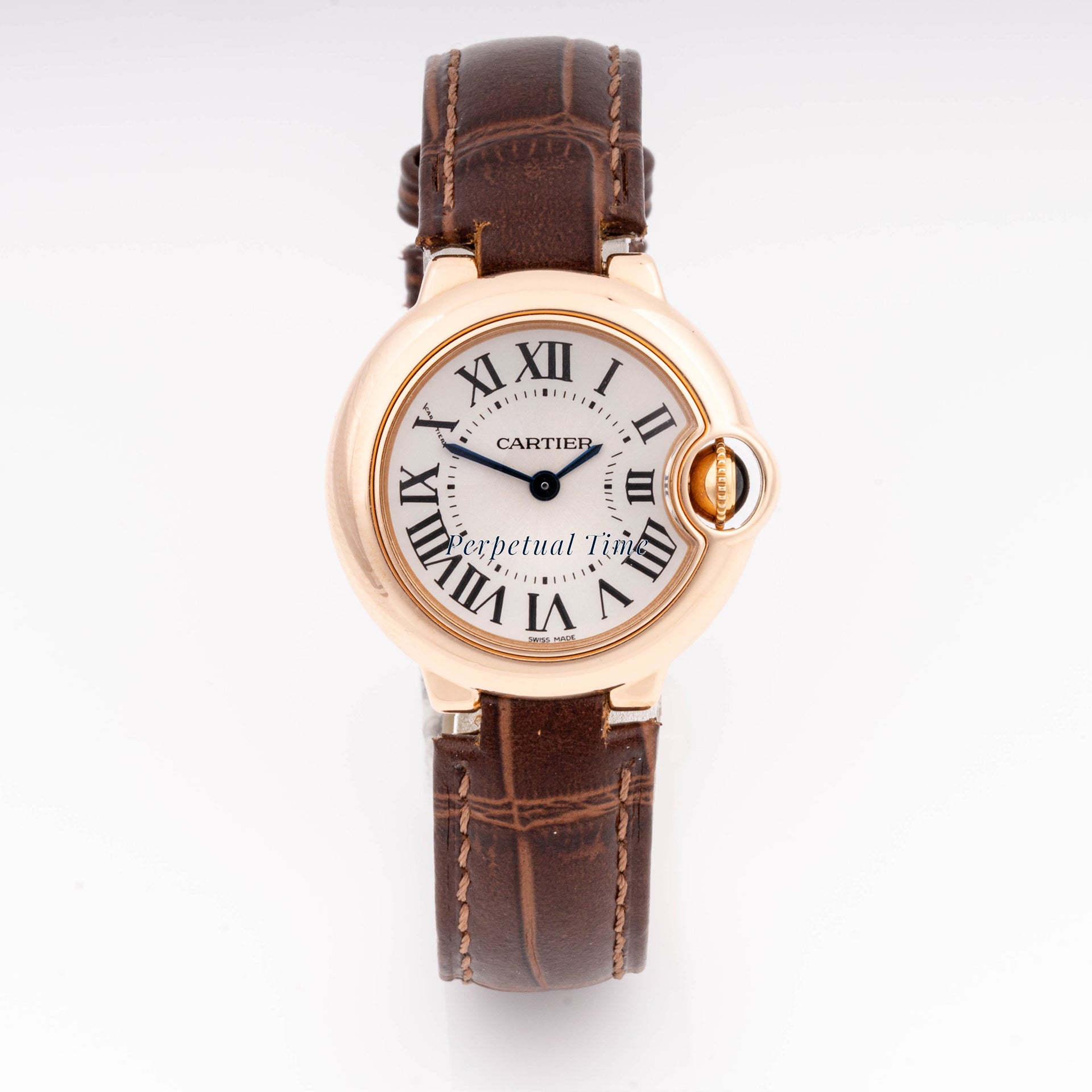 Cartier Ballon Bleu 28 mm Rose Gold 3007 Silver  Dial | Roman Numerals hour markers, Smooth bezel