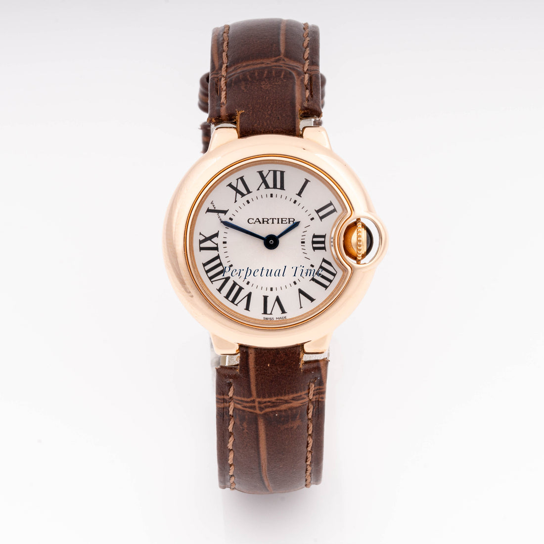 Cartier Ballon Bleu 28 mm Rose Gold 3007 Silver  Dial | Roman Numerals hour markers, Smooth bezel