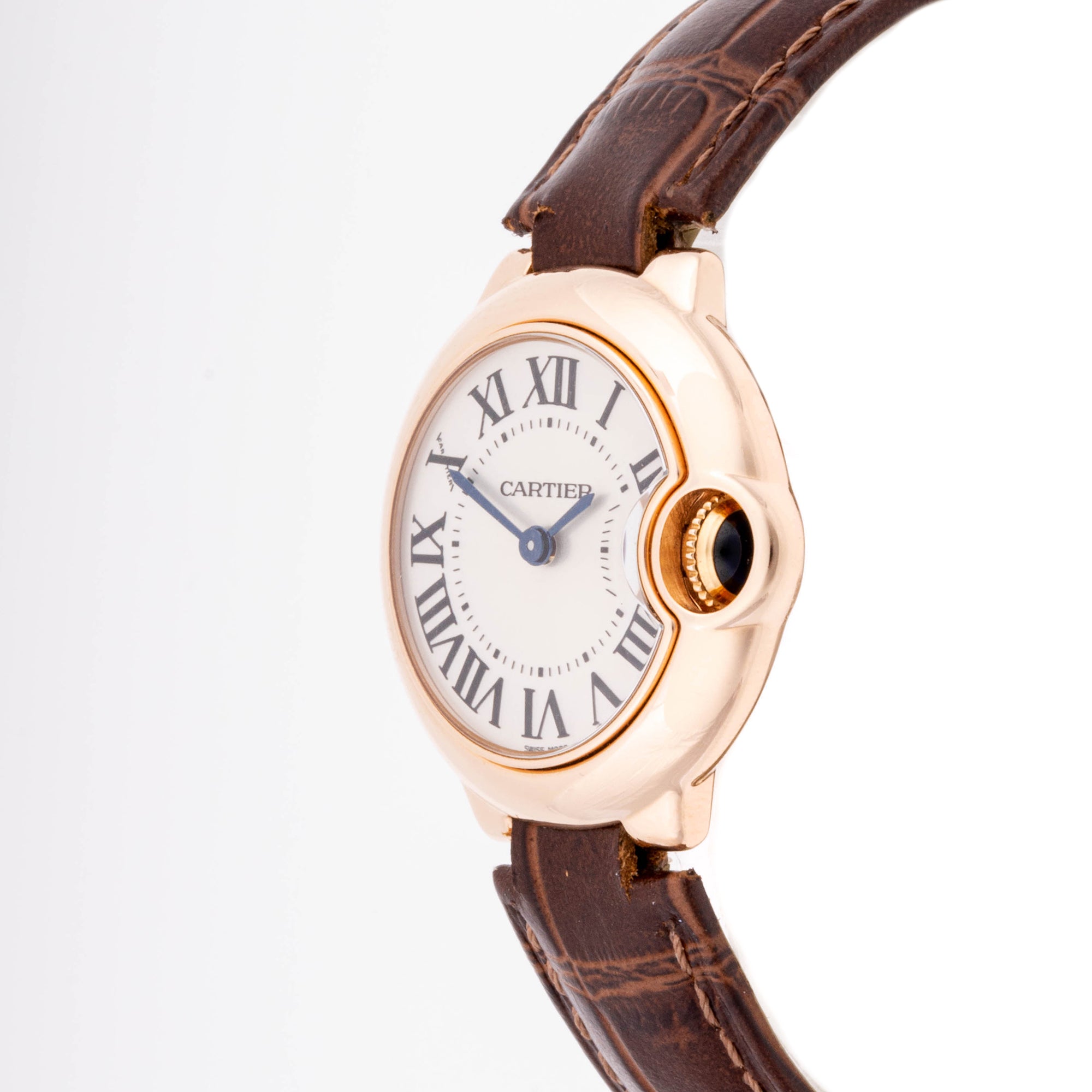 Cartier Ballon Bleu 28 mm Rose Gold 3007 Silver  Dial | Roman Numerals hour markers, Smooth bezel