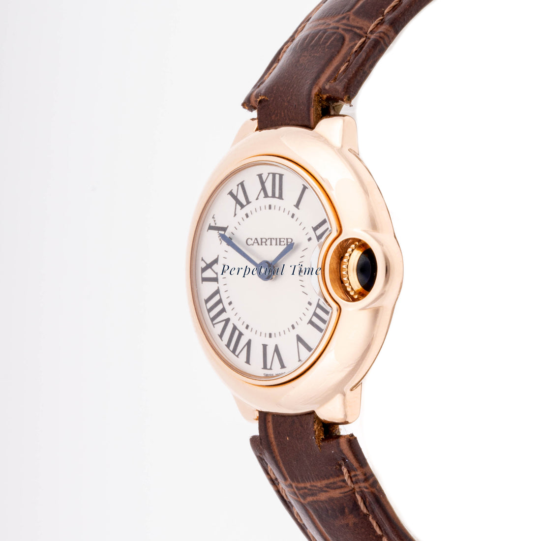 Cartier Ballon Bleu 28 mm Rose Gold 3007 Silver  Dial | Roman Numerals hour markers, Smooth bezel