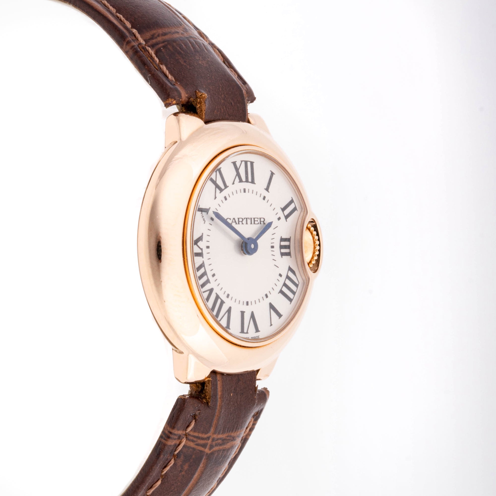 Cartier Ballon Bleu 28 mm Rose Gold 3007 Silver  Dial | Roman Numerals hour markers, Smooth bezel