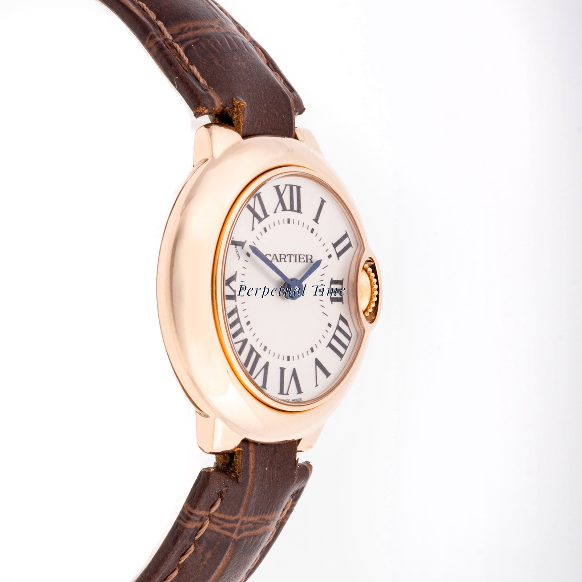 Cartier Ballon Bleu 28 mm Rose Gold 3007 Silver  Dial | Roman Numerals hour markers, Smooth bezel