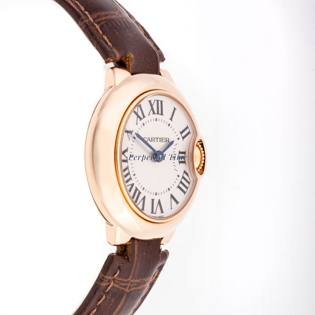Cartier Ballon Bleu 28 mm Rose Gold 3007 Silver  Dial | Roman Numerals hour markers, Smooth bezel