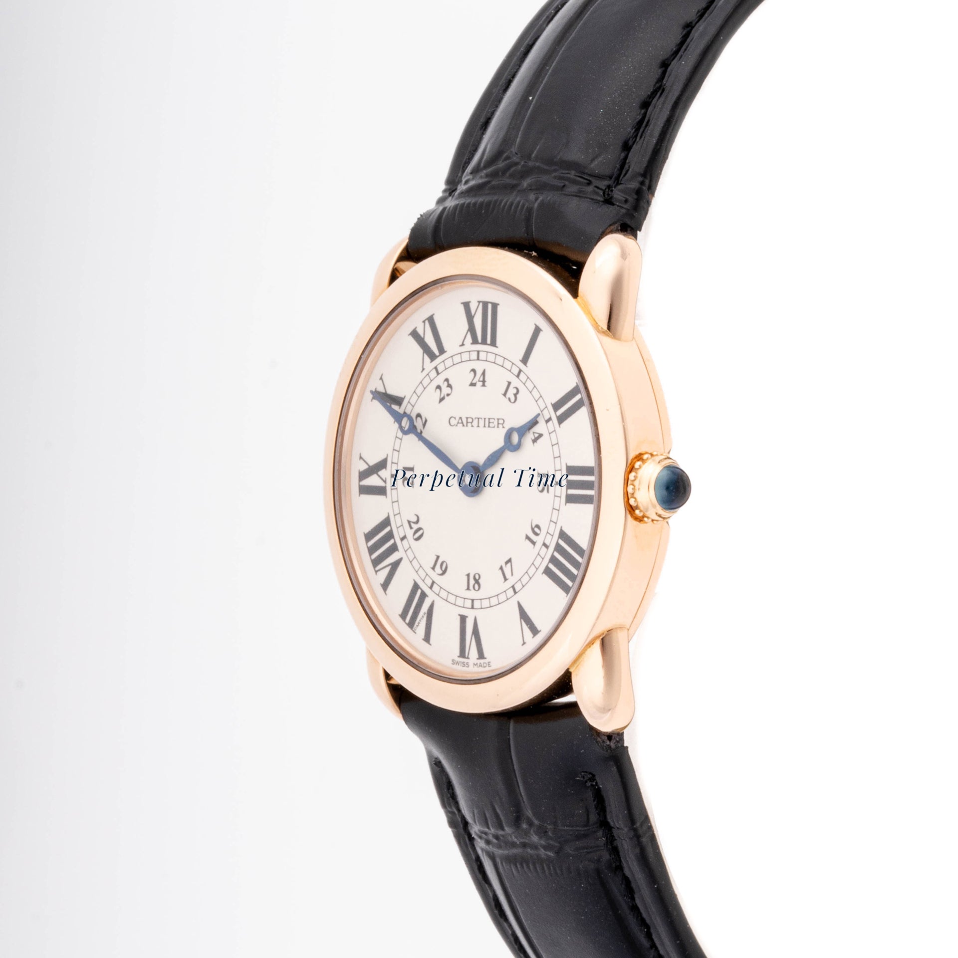 Cartier Ronde Louis Silver Roman Dial on Leather Strap band W6800151