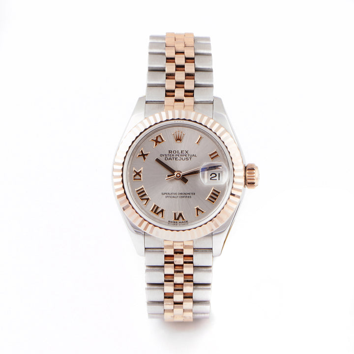 Rolex Lady-Datejust 28mm Stainless Steel & Rose Gold 279271 Slate Dial | Roman Numerals hour markers, Fluted bezel