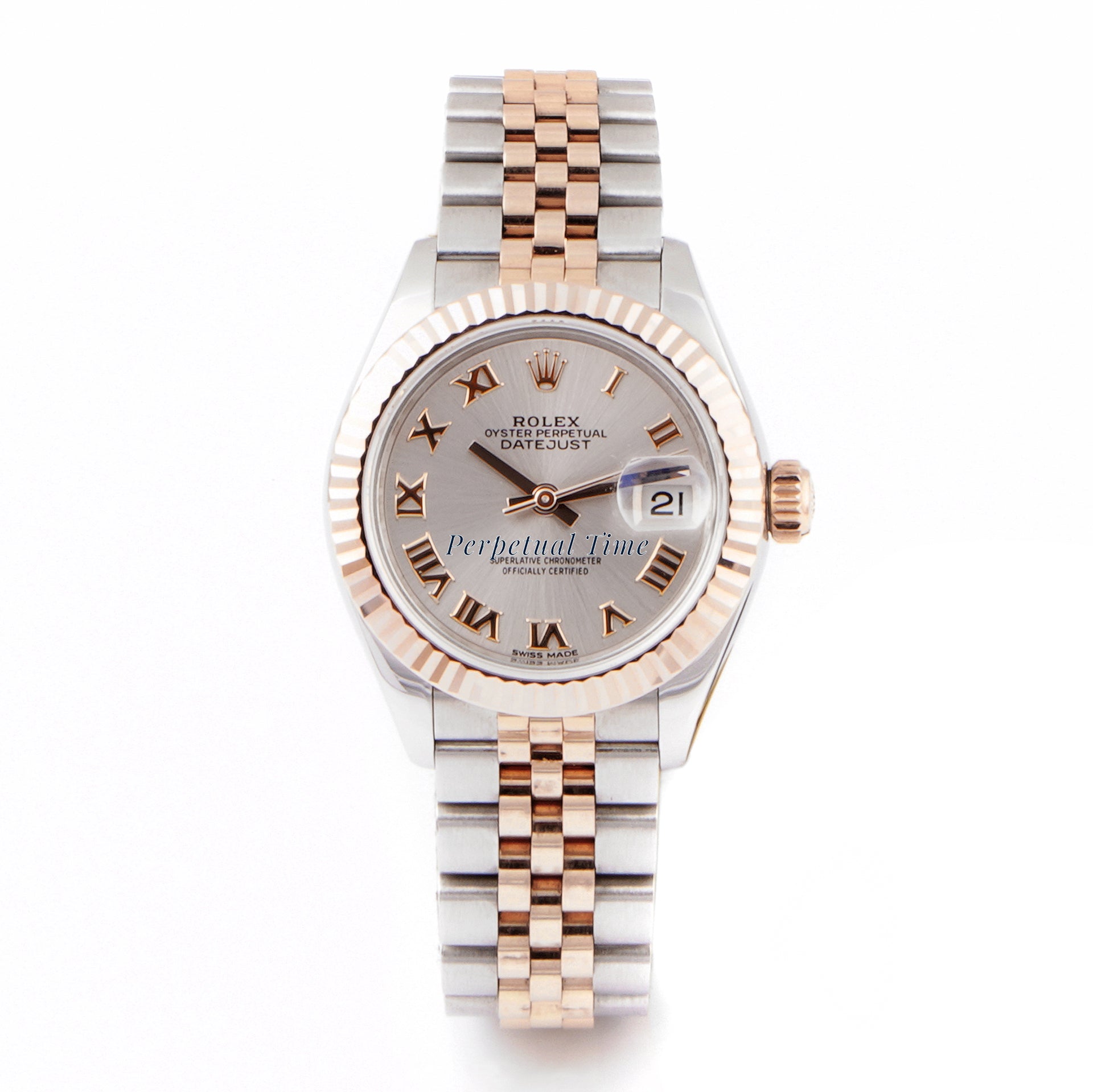 Rolex Lady-Datejust 28mm Stainless Steel & Rose Gold 279171 Slate Dial | Roman Numerals hour markers, Fluted bezel