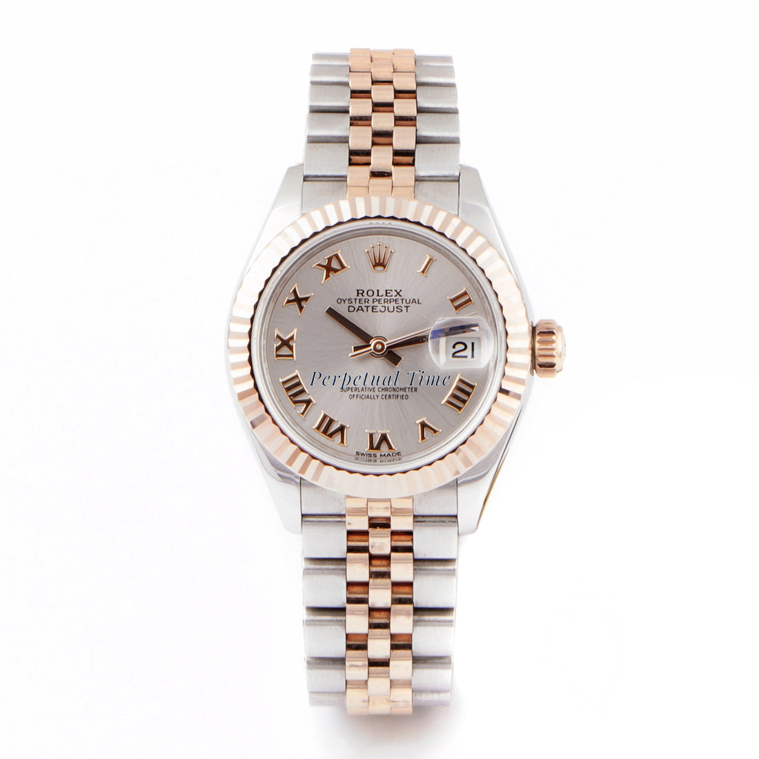 Rolex Lady-Datejust 28mm Stainless Steel & Rose Gold 279171 Slate Dial | Roman Numerals hour markers, Fluted bezel