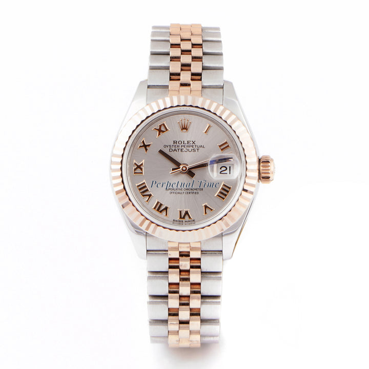 Rolex Lady-Datejust 28mm Stainless Steel & Rose Gold 279171 Slate Dial | Roman Numerals hour markers, Fluted bezel