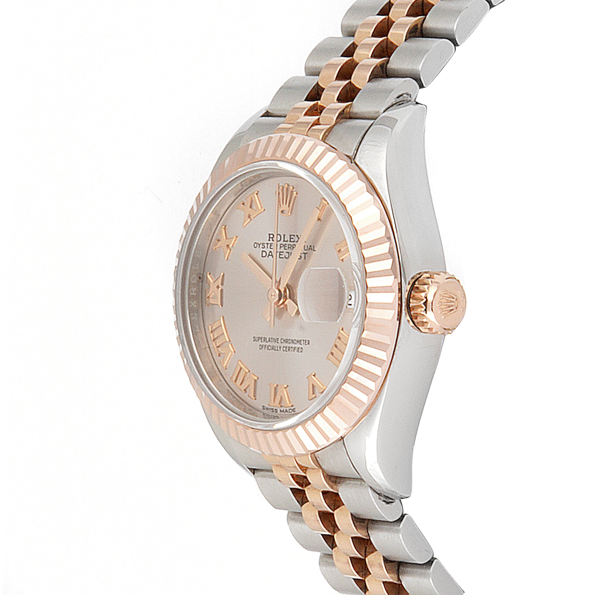 Rolex Lady-Datejust 28mm Stainless Steel & Rose Gold 279171 Slate Dial | Roman Numerals hour markers, Fluted bezel
