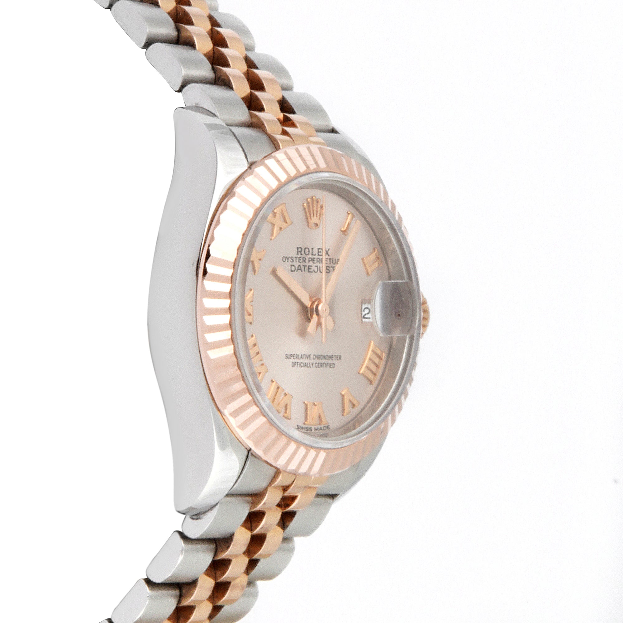Rolex Lady-Datejust 28mm Stainless Steel & Rose Gold 279171 Slate Dial | Roman Numerals hour markers, Fluted bezel
