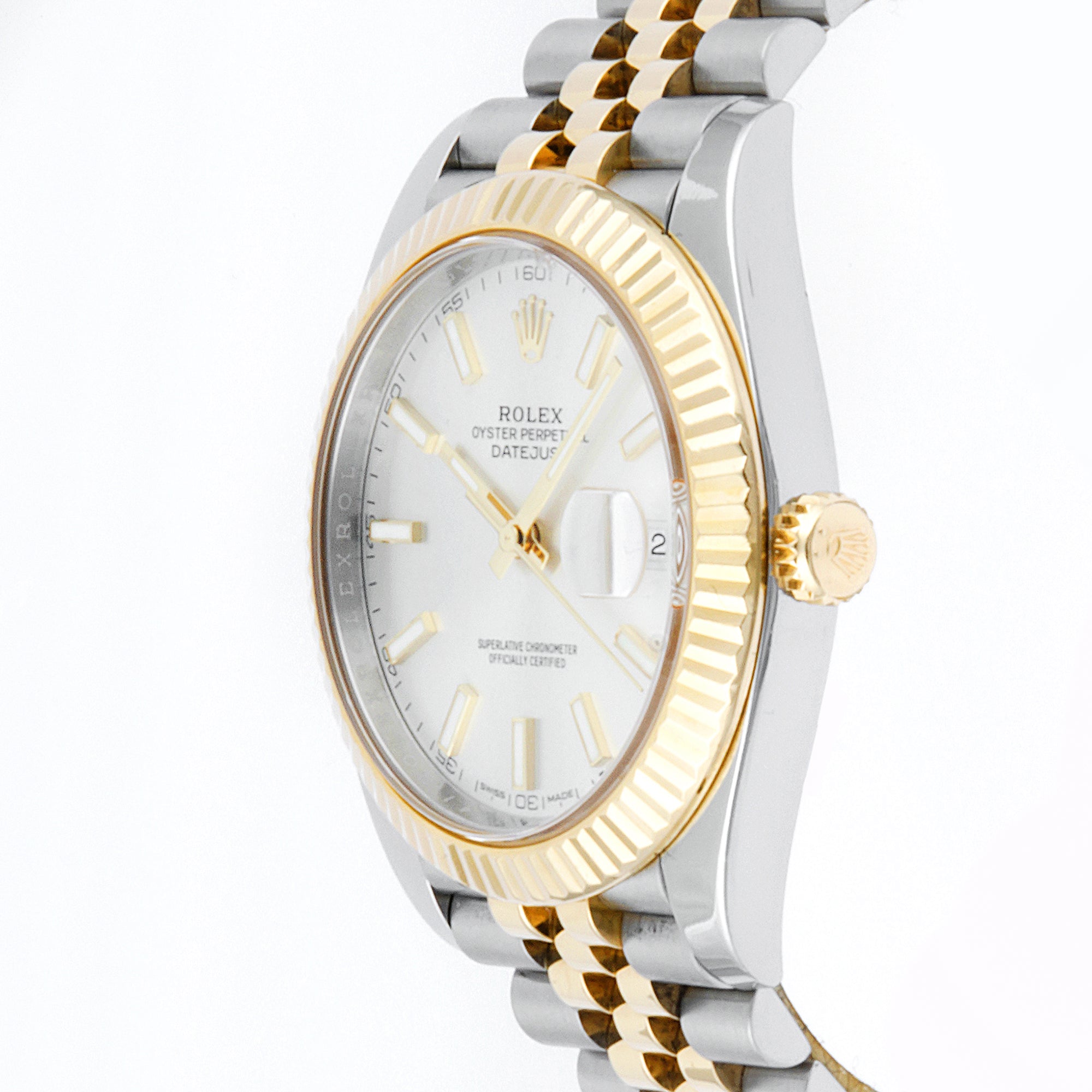 Rolex Datejust  41mm Stainless Steel & Yellow Gold 126333 Silver Dial | Index hour markers, Fluted bezel
