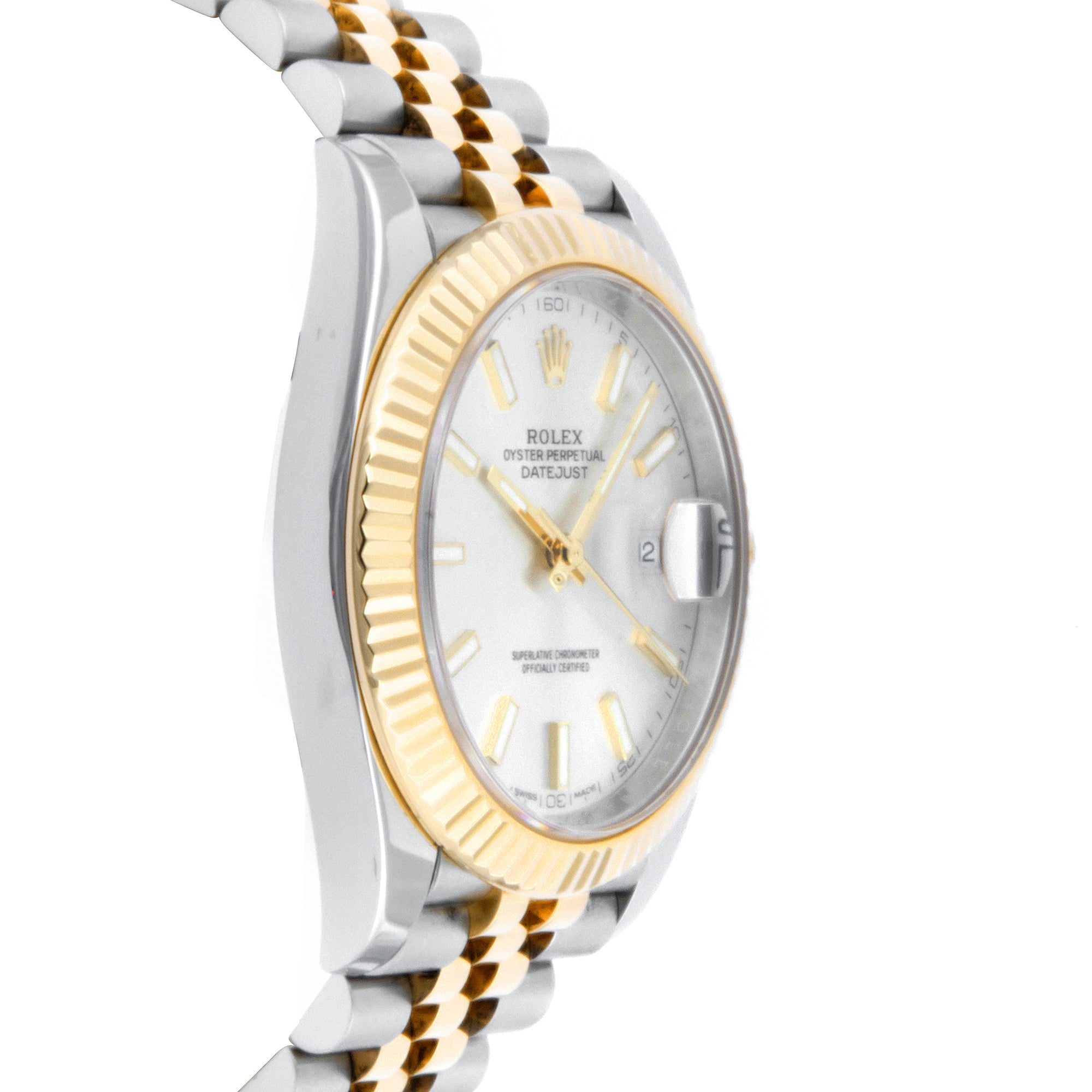 Rolex Datejust  41mm Stainless Steel & Yellow Gold 126333 Silver Dial | Index hour markers, Fluted bezel