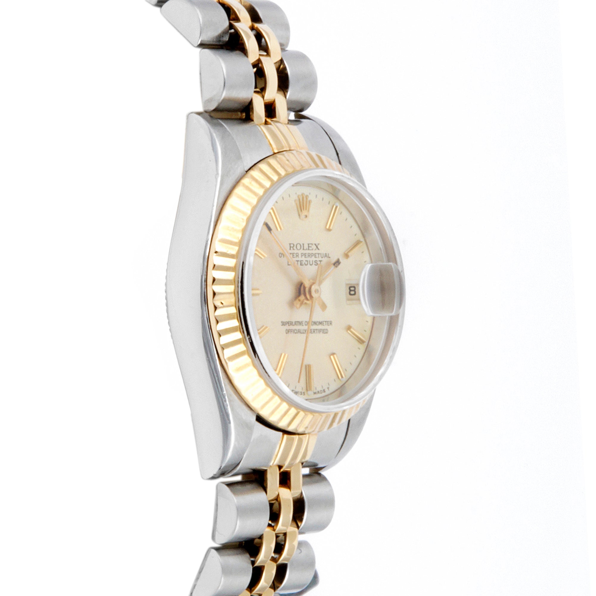 Rolex Datejust 26mm Stainless Steel & Yellow Gold 69173 Champagne Dial | Stick hour markers, Fluted bezel