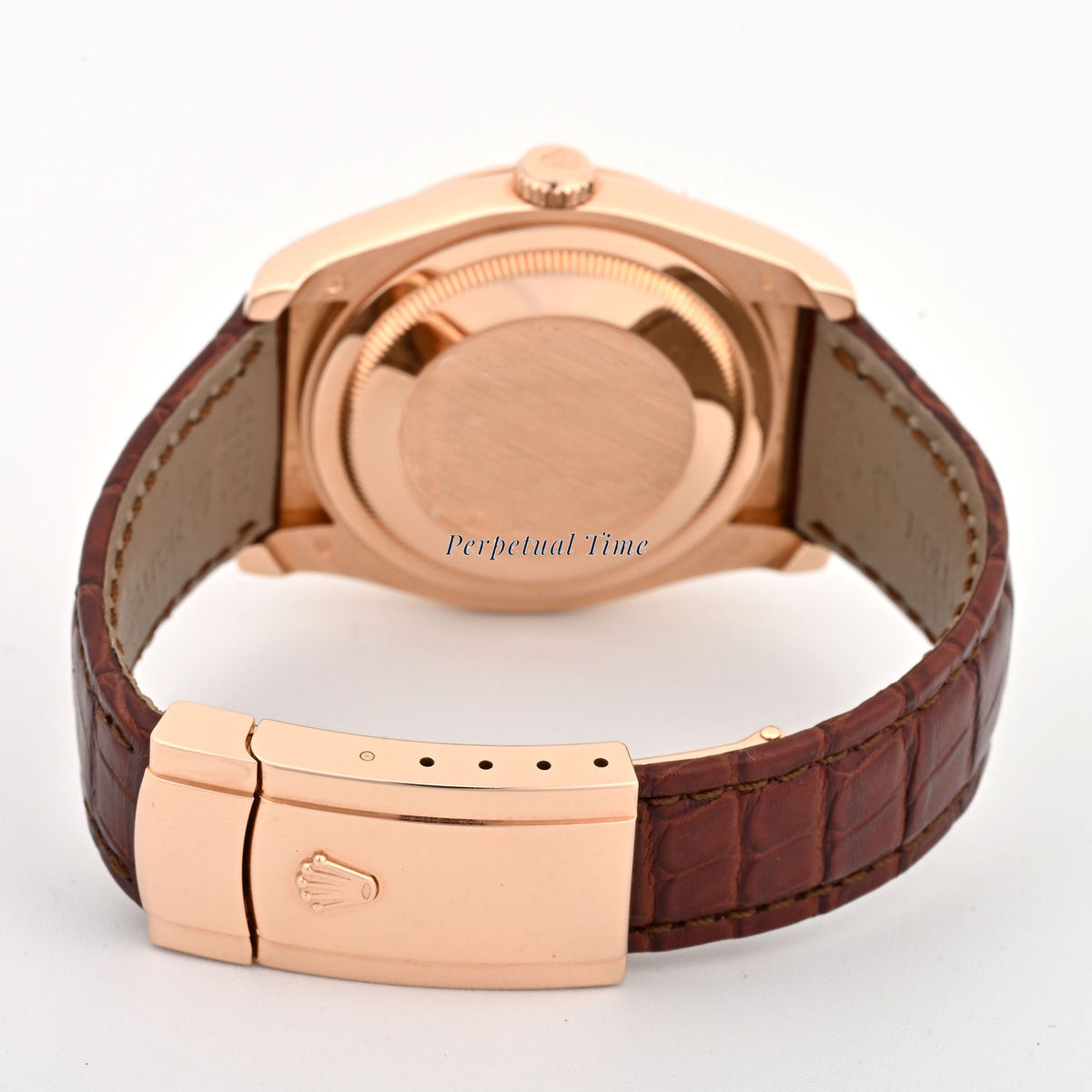 Rolex Datejust 36 Rose Gold Pink Diamond Computer Dial Brown Leather Band 116135