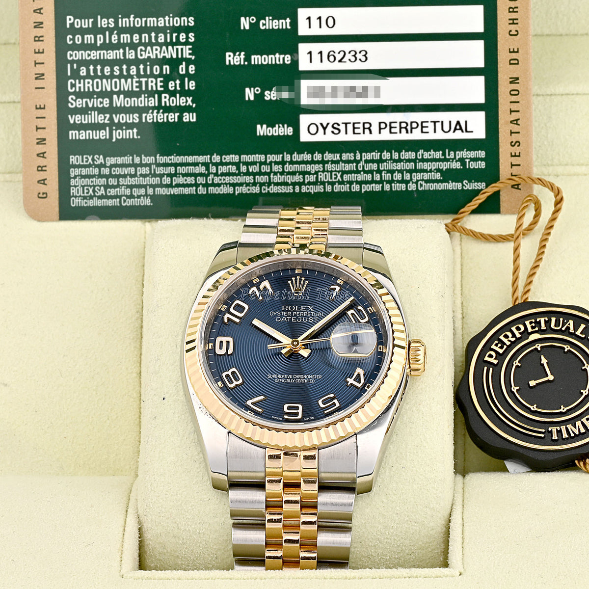 Rolex Datejust 36 Blue Concentric Arabic Dial Two Tone Jubilee 116233 with Card