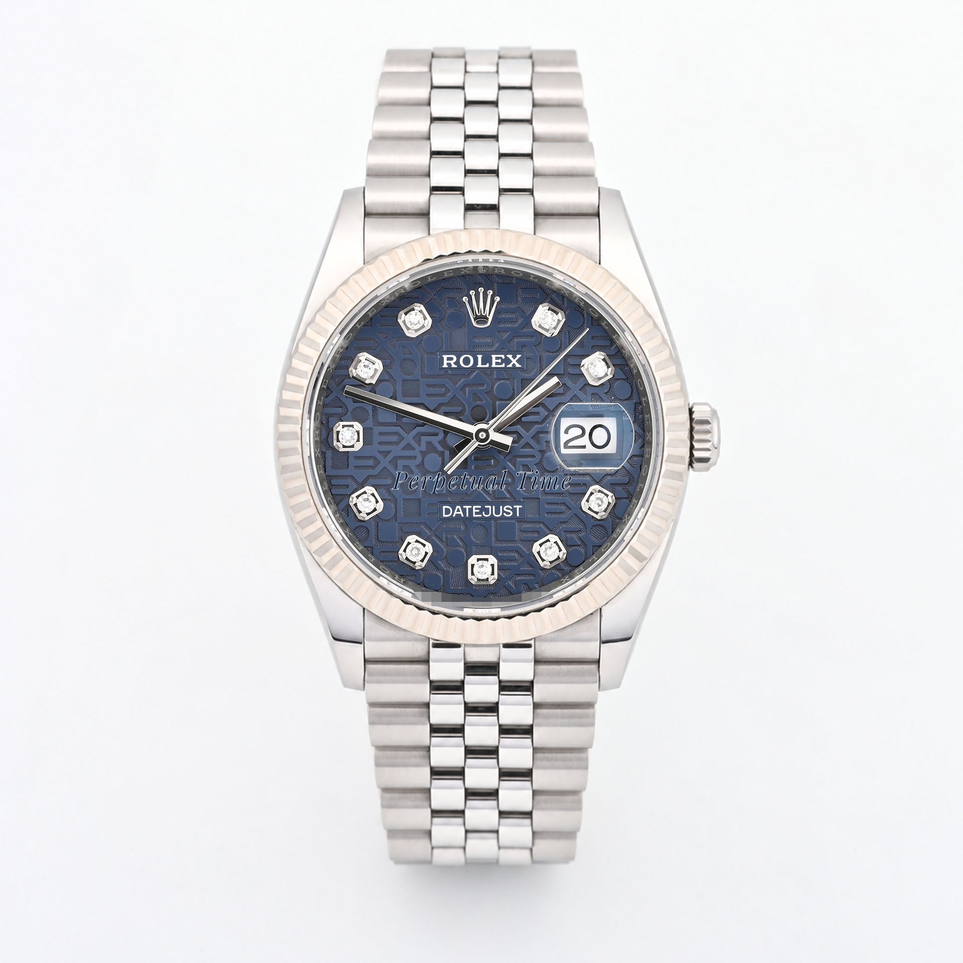 Rolex Datejust 36mm Blue Computer Diamond Dial 126234 Fluted Bezel Jubilee Band