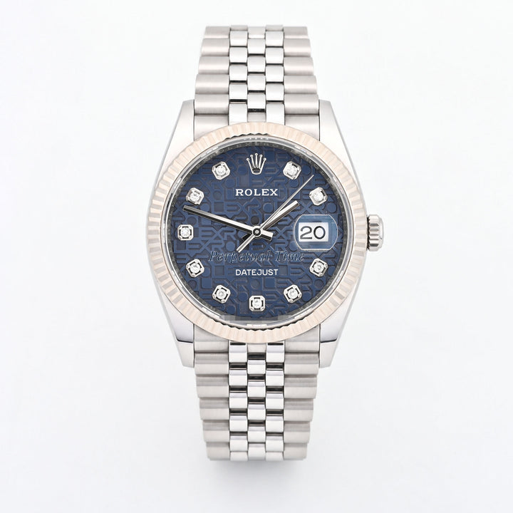 Rolex Datejust 36mm Blue Computer Diamond Dial 126234 Fluted Bezel Jubilee Band
