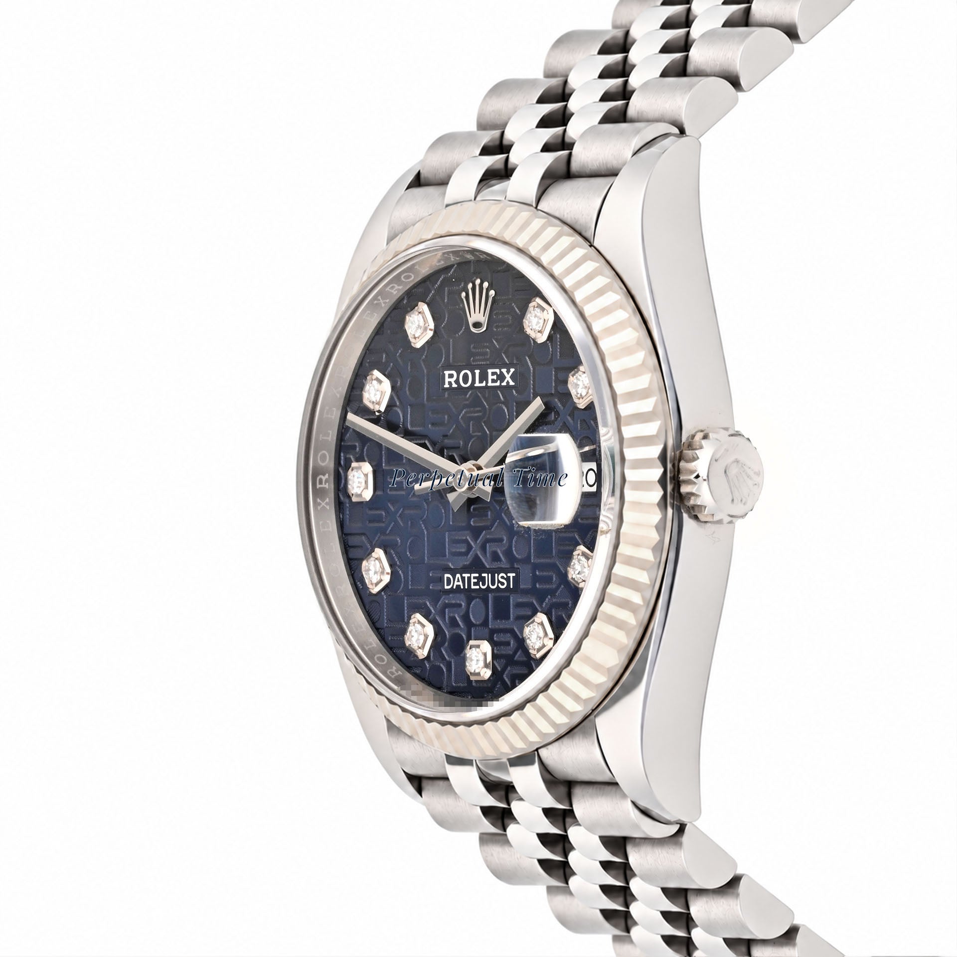 Rolex Datejust 36mm Blue Computer Diamond Dial 126234 Fluted Bezel Jubilee Band