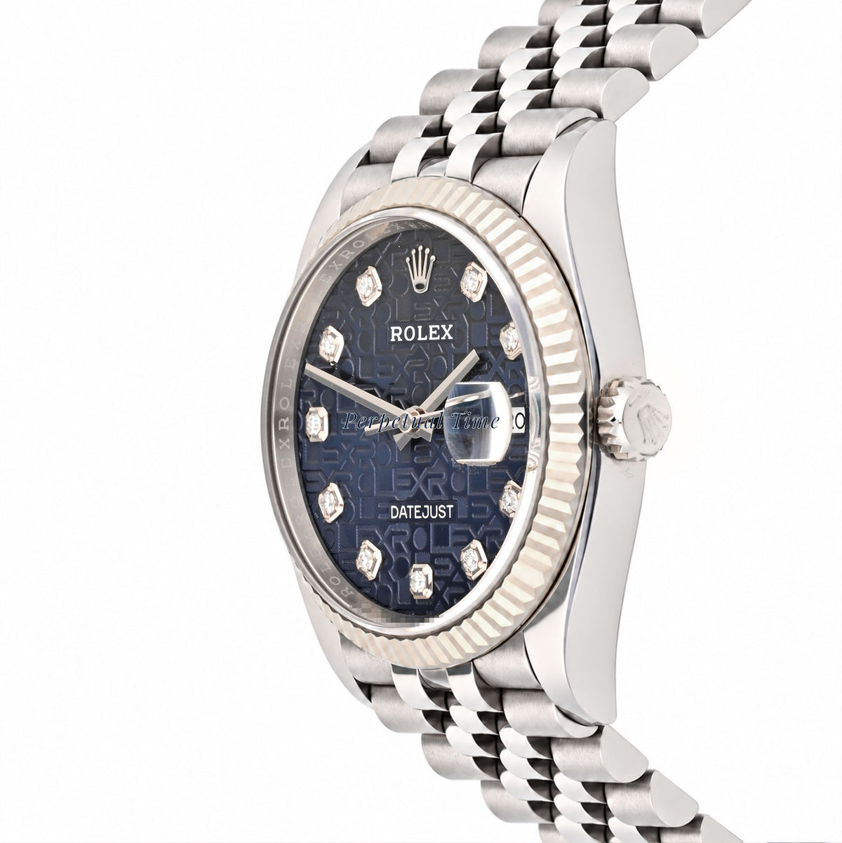 Rolex Datejust 36mm Blue Computer Diamond Dial 126234 Fluted Bezel Jubilee Band