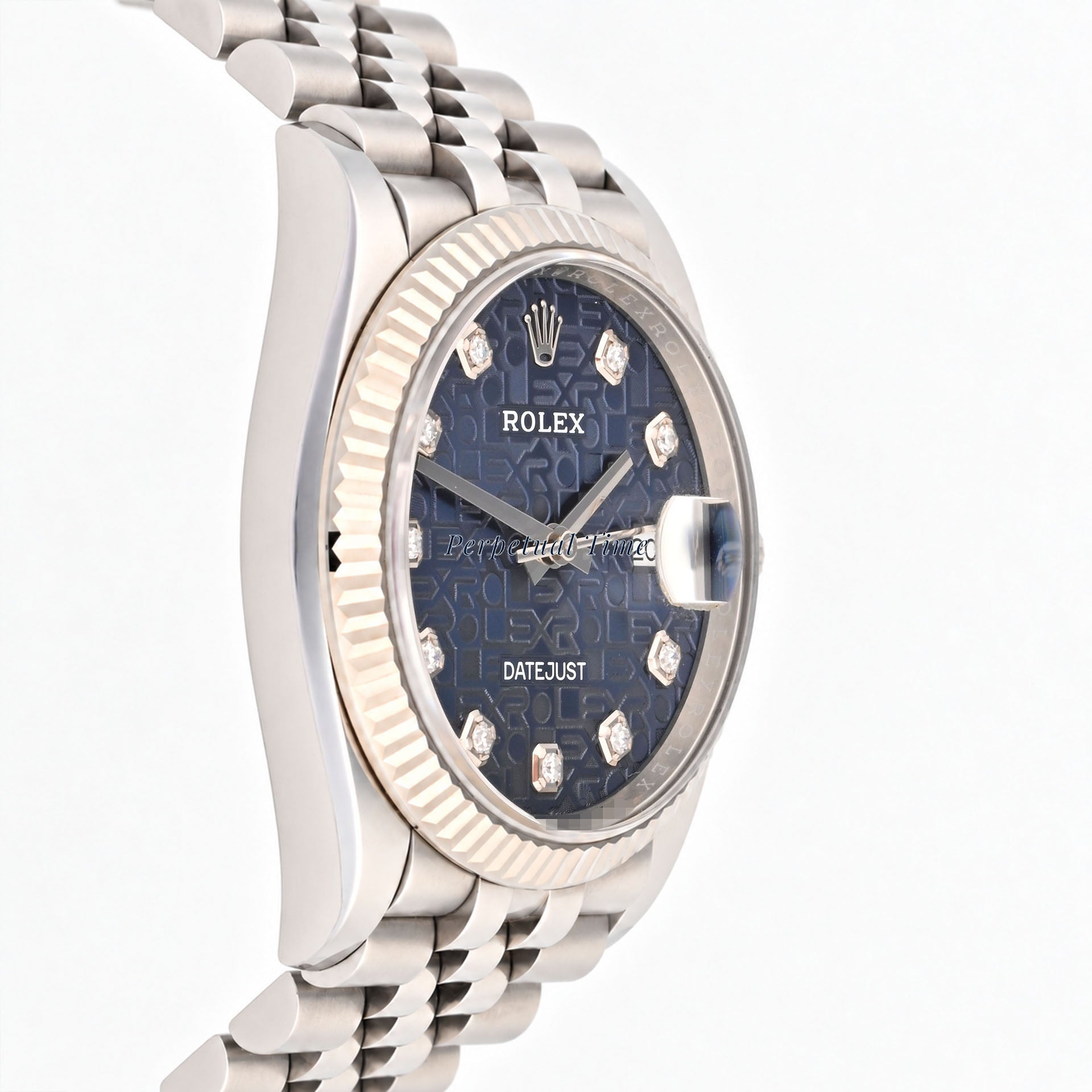 Rolex Datejust 36mm Blue Computer Diamond Dial 126234 Fluted Bezel Jubilee Band