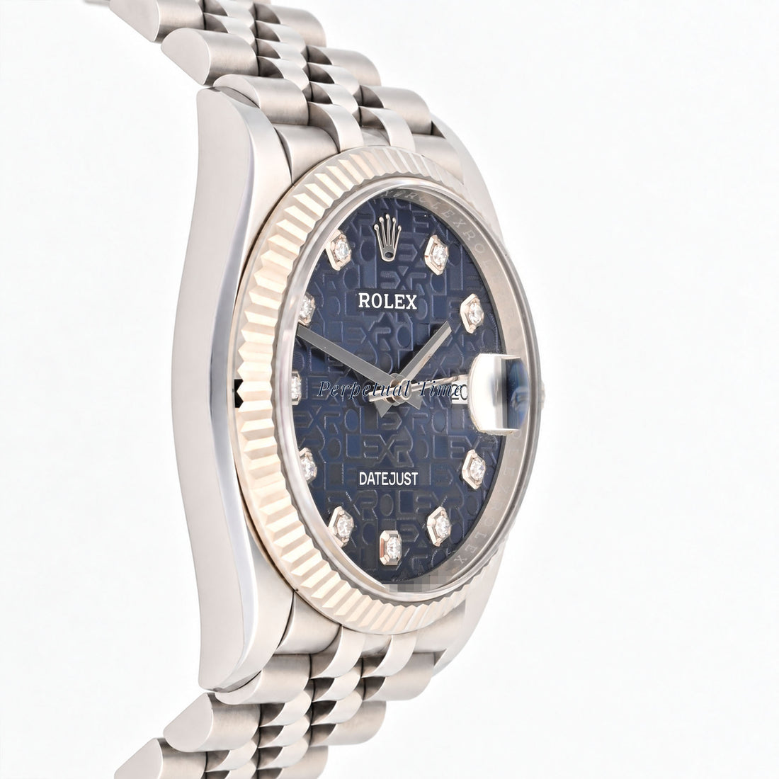 Rolex Datejust 36mm Blue Computer Diamond Dial 126234 Fluted Bezel Jubilee Band