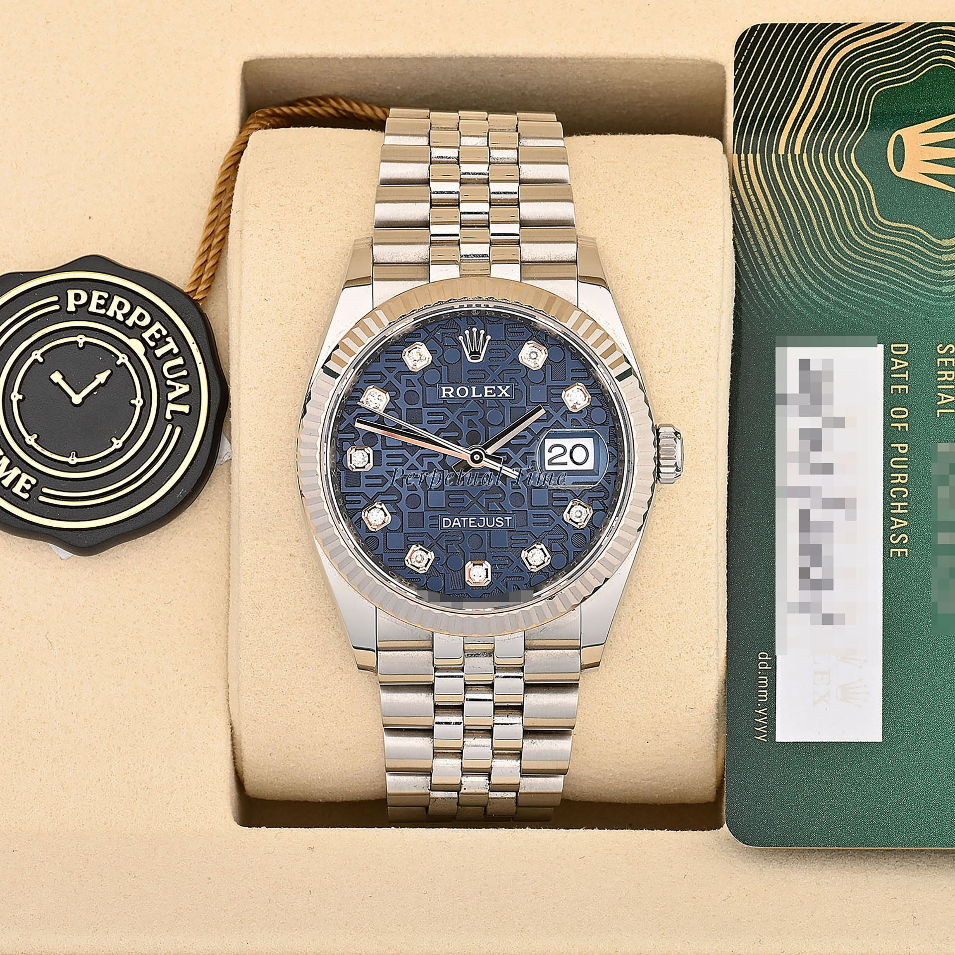 Rolex Datejust 36mm Blue Computer Diamond Dial 126234 Fluted Bezel Jubilee Band
