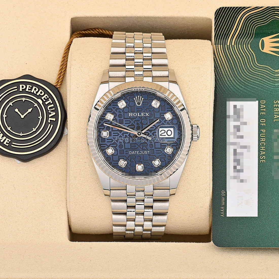 Rolex Datejust 36mm Blue Computer Diamond Dial 126234 Fluted Bezel Jubilee Band