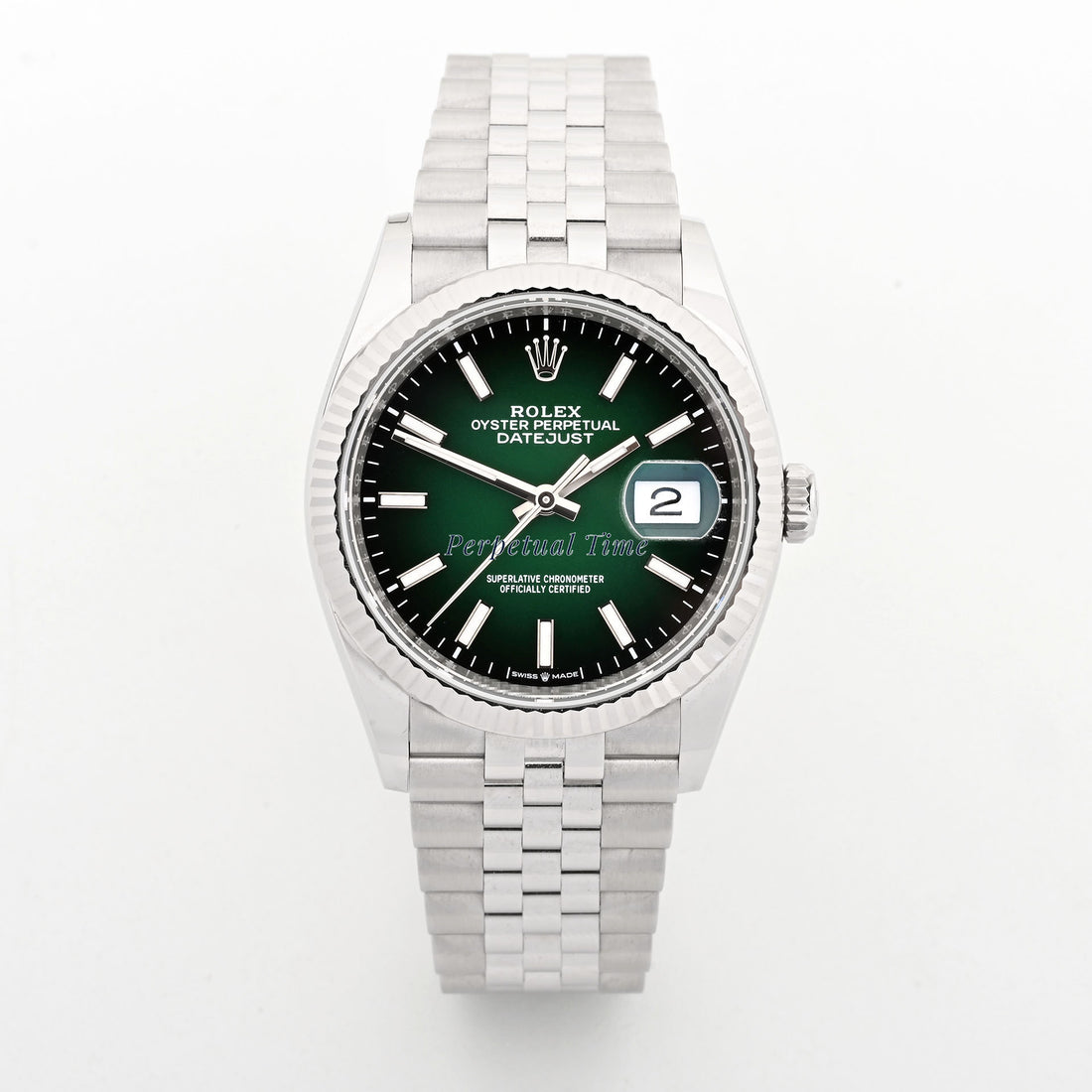 Rolex Datejust 36mm Green Ombre Dial 126234 Fluted Bezel Jubilee Band