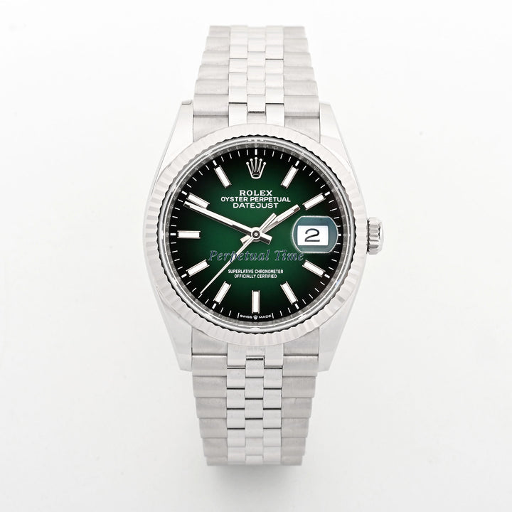Rolex Datejust 36mm Green Ombre Dial 126234 Fluted Bezel Jubilee Band