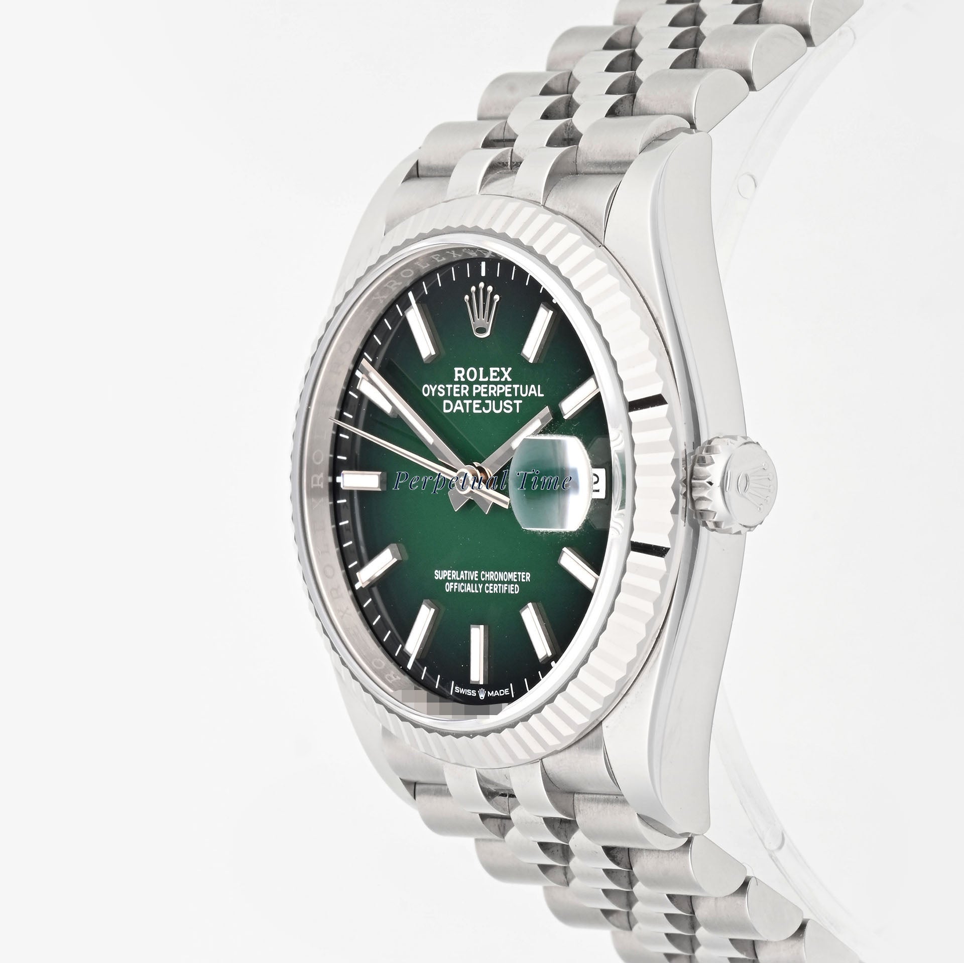Rolex Datejust 36mm Green Ombre Dial 126234 Fluted Bezel Jubilee Band