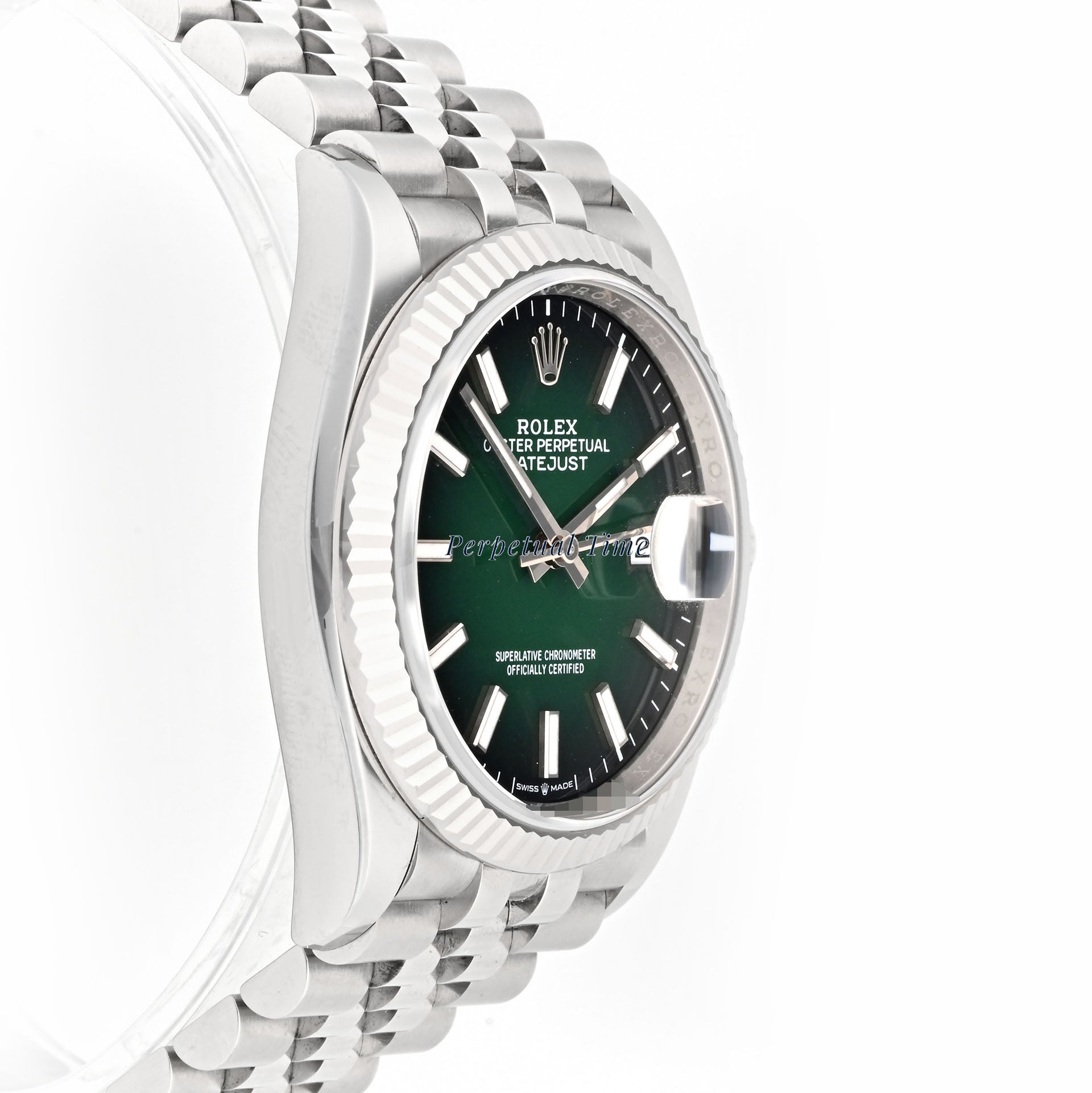 Rolex Datejust 36mm Green Ombre Dial 126234 Fluted Bezel Jubilee Band