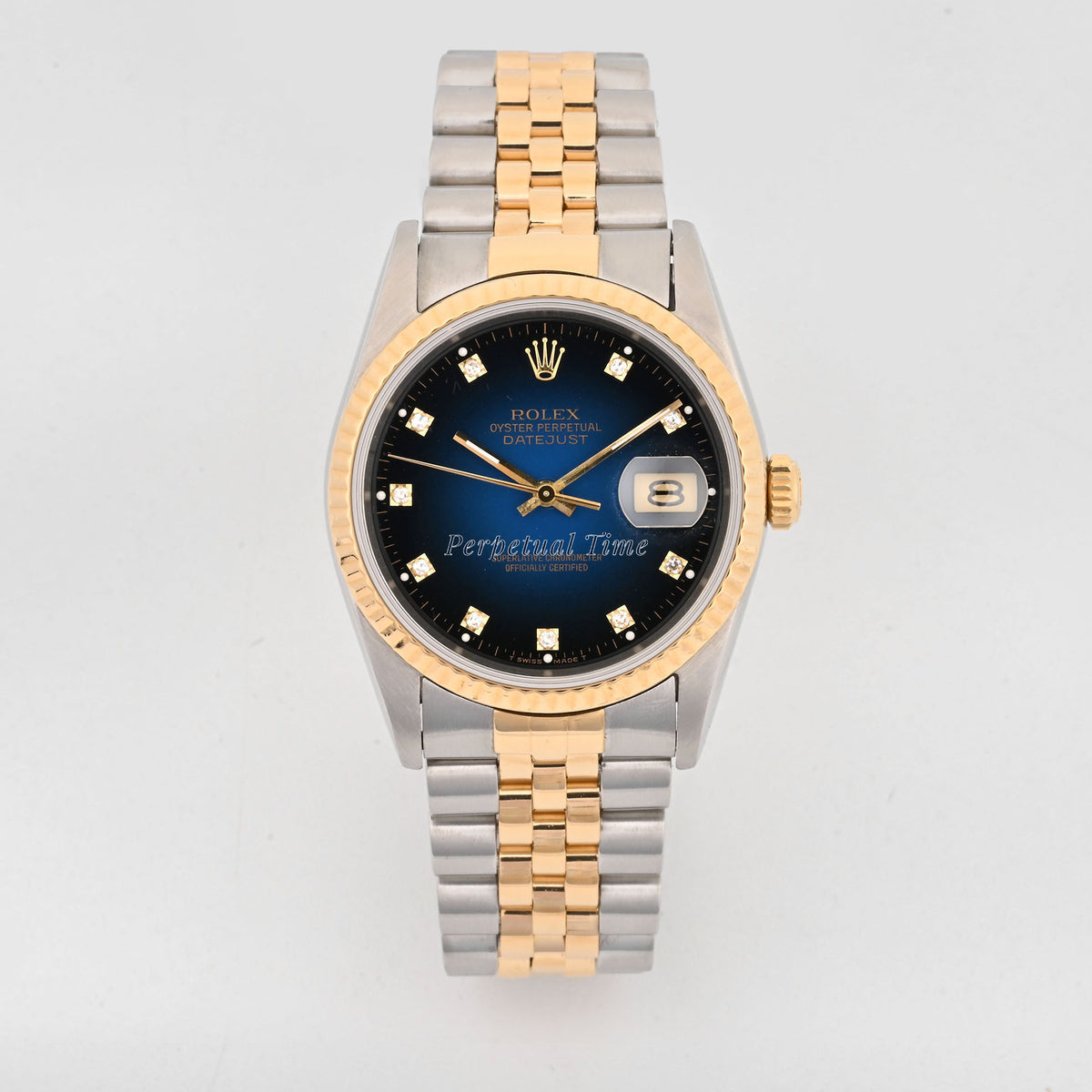 Rolex Datejust 36mm Stainless Steel And Yellow Gold Blue Vignette Diamond Dial 16233