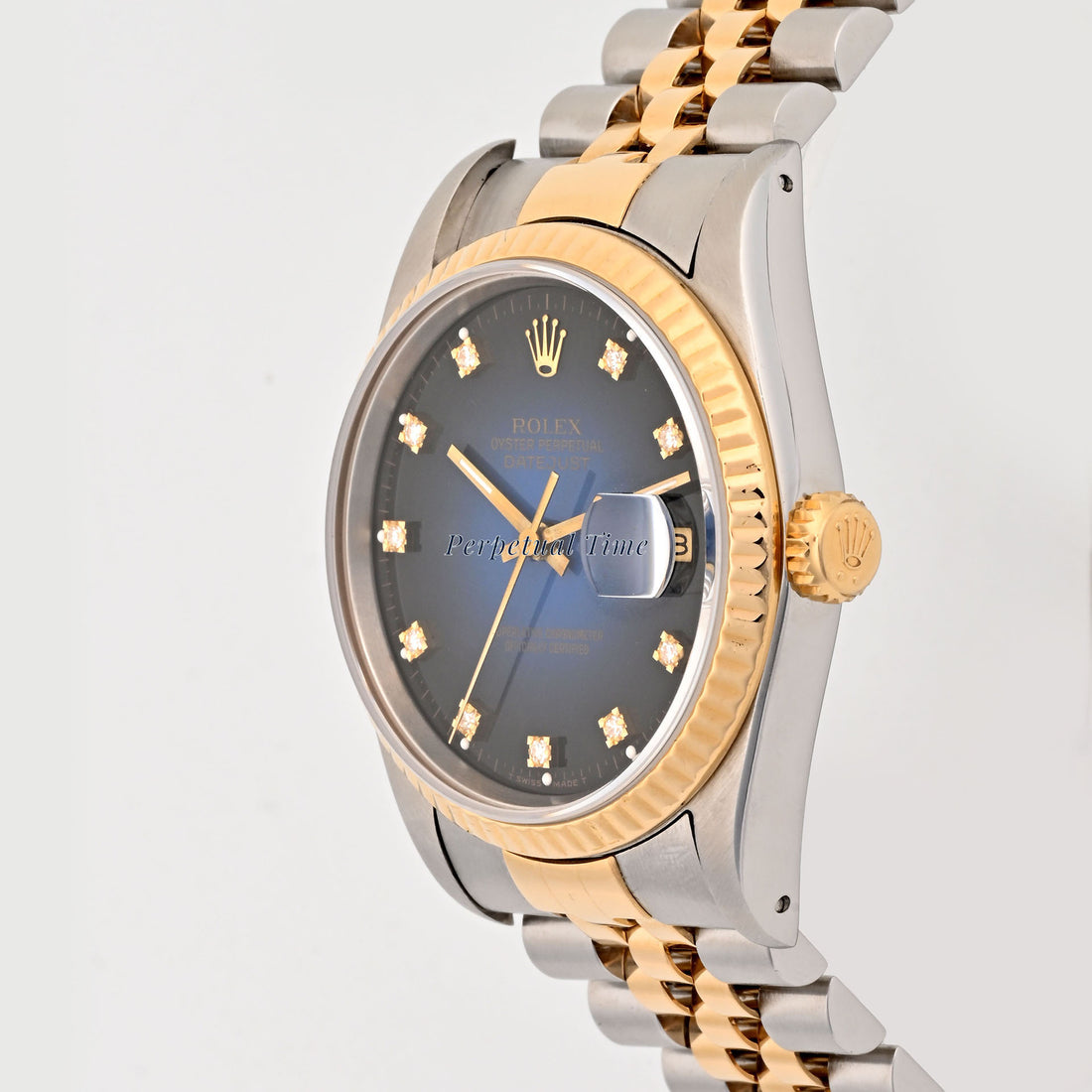 Rolex Datejust 36mm Stainless Steel And Yellow Gold Blue Vignette Diamond Dial 16233