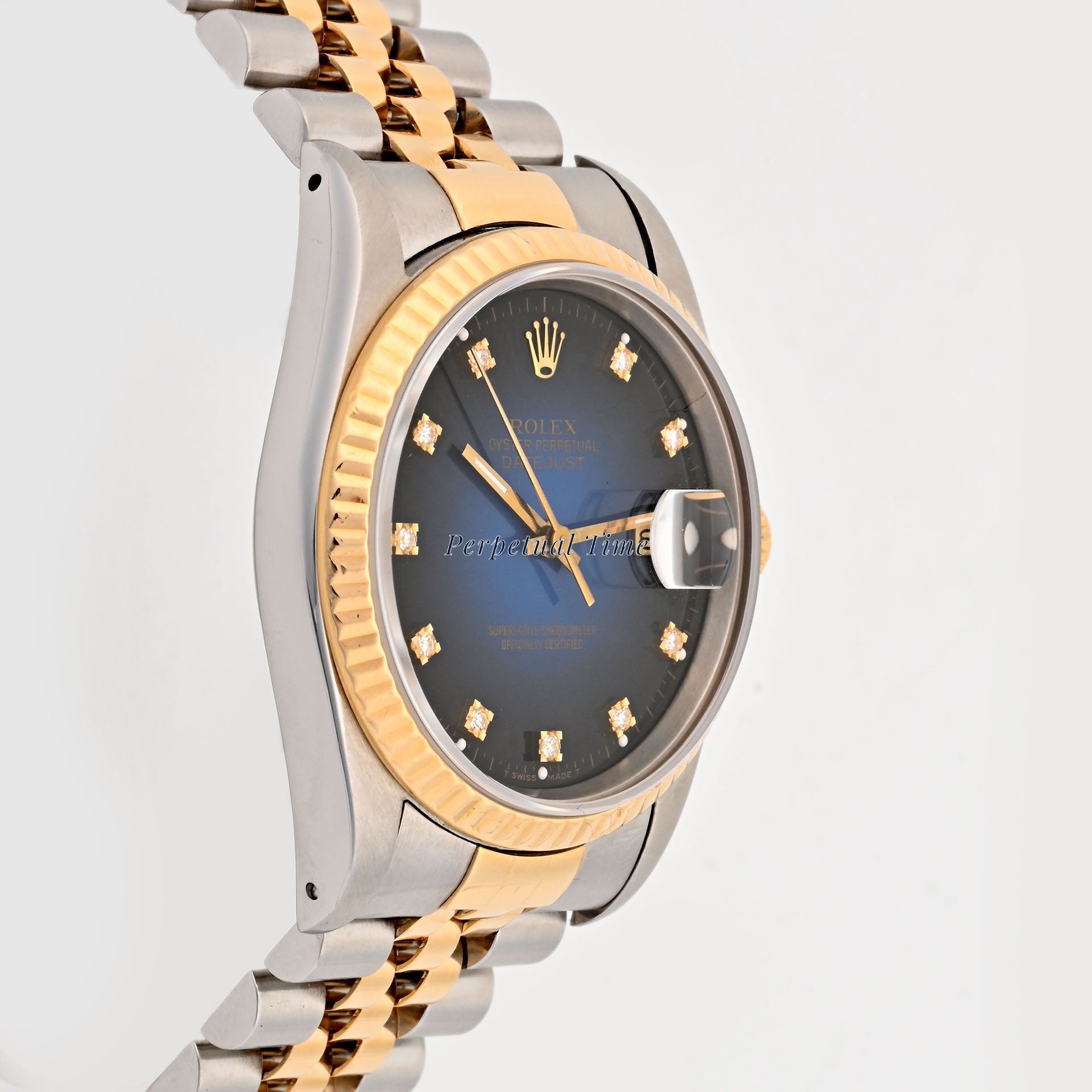 Rolex Datejust 36mm Stainless Steel And Yellow Gold Blue Vignette Diamond Dial 16233