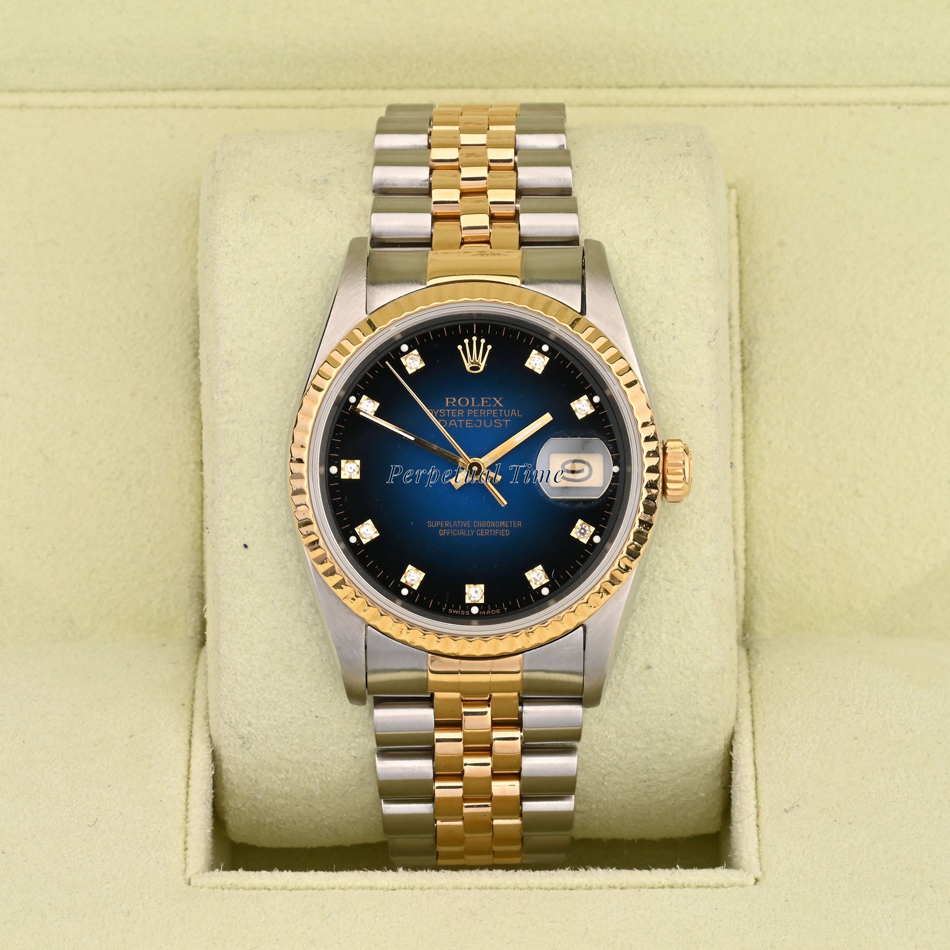 Rolex Datejust 36mm Stainless Steel And Yellow Gold Blue Vignette Diamond Dial 16233