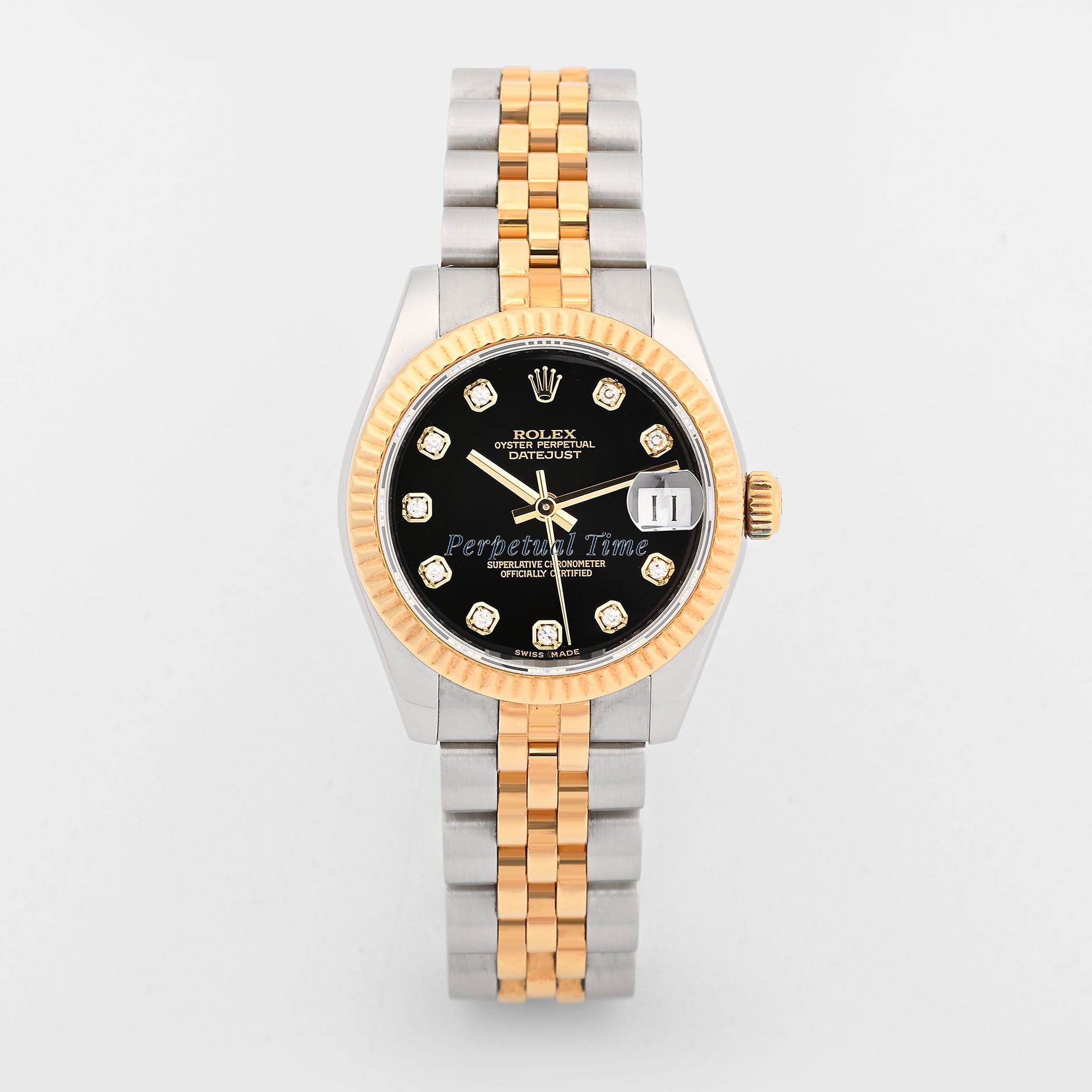 Rolex Datejust 31mm Black Diamond Dial 178273 Two Tone Jubilee Band Card 2013