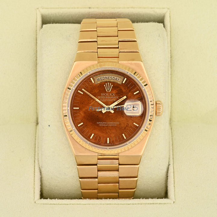 Rolex Day-Date 36mm Oysterquartz Yellow Gold Burlwood Dial 19018