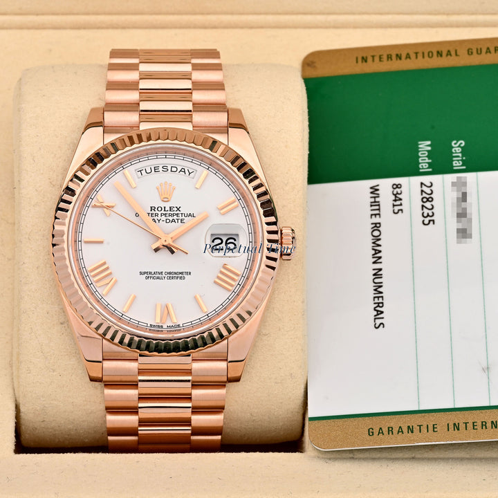 Rolex Day-Date 40mm Rose Gold White Roman Dial 228235 Card 2019