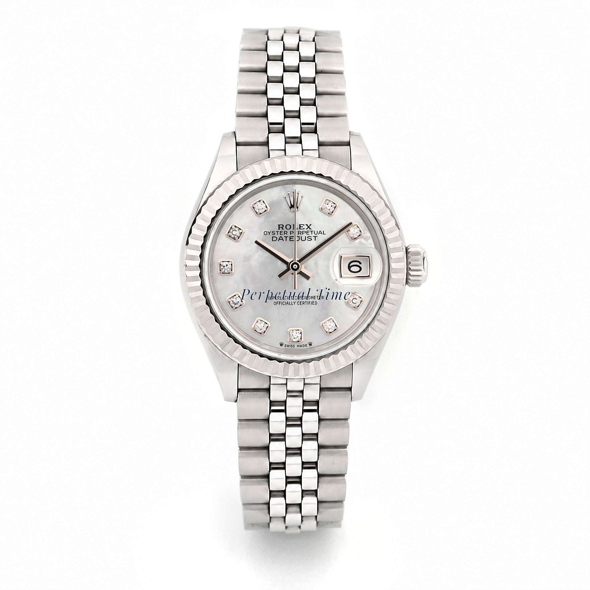 Rolex Datejust 28mm White Mother-of-Pearl Diamond Dial 279174 Fluted Bezel Jubilee Band