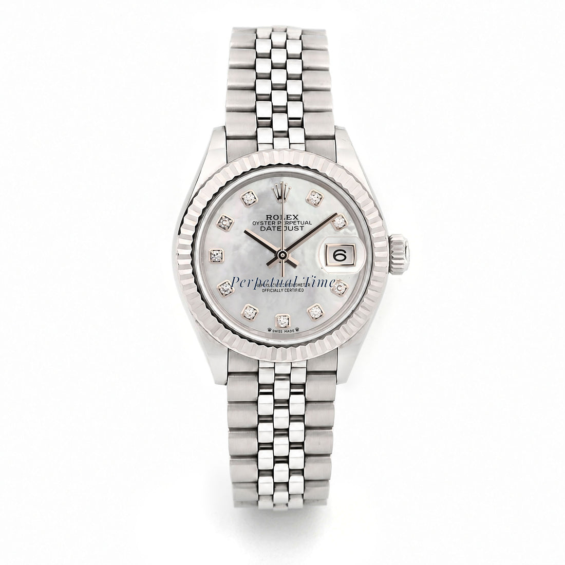 Rolex Datejust 28mm White Mother-of-Pearl Diamond Dial 279174 Fluted Bezel Jubilee Band